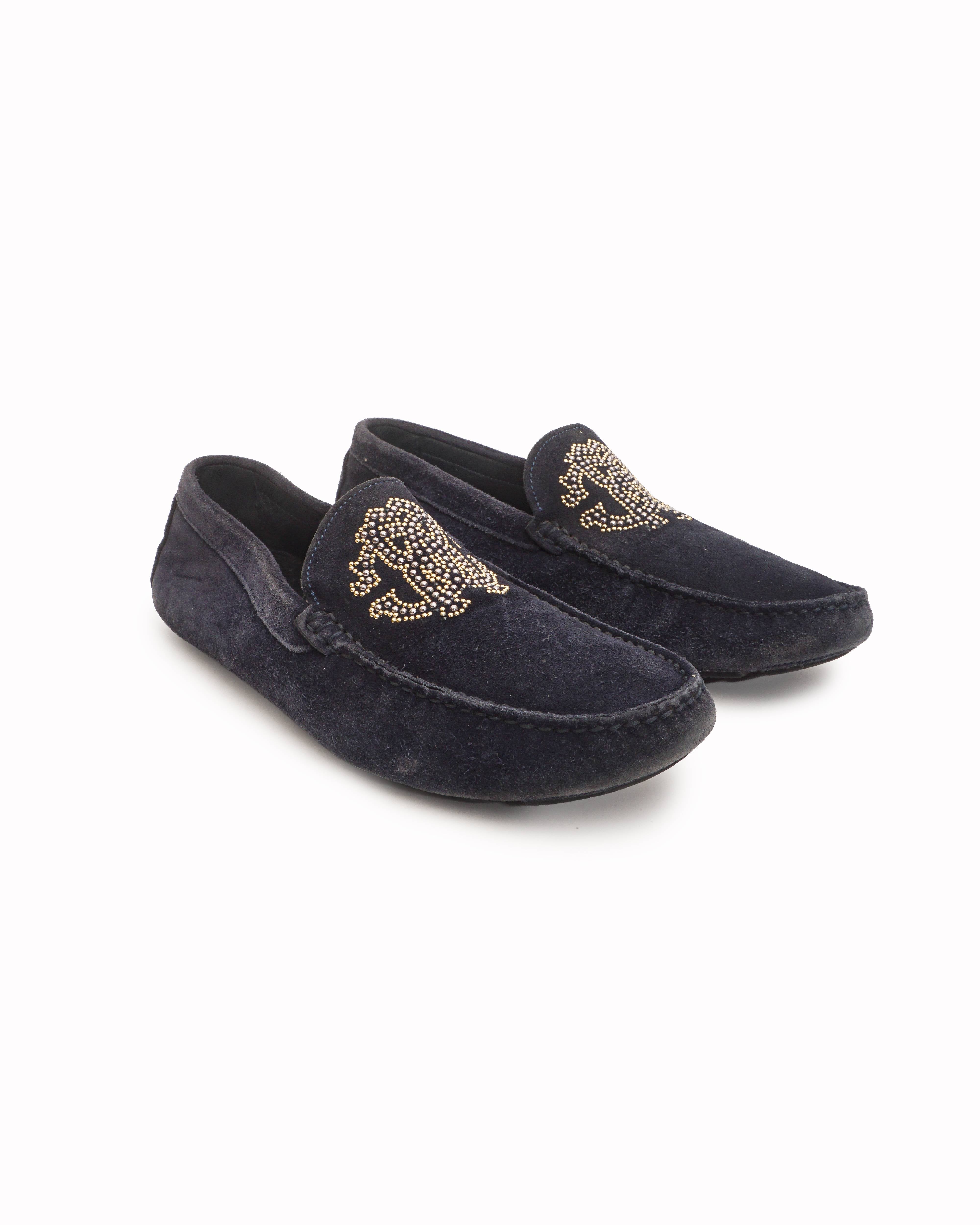 Roberto Cavalli Studded RC Monogram Suede Loafers