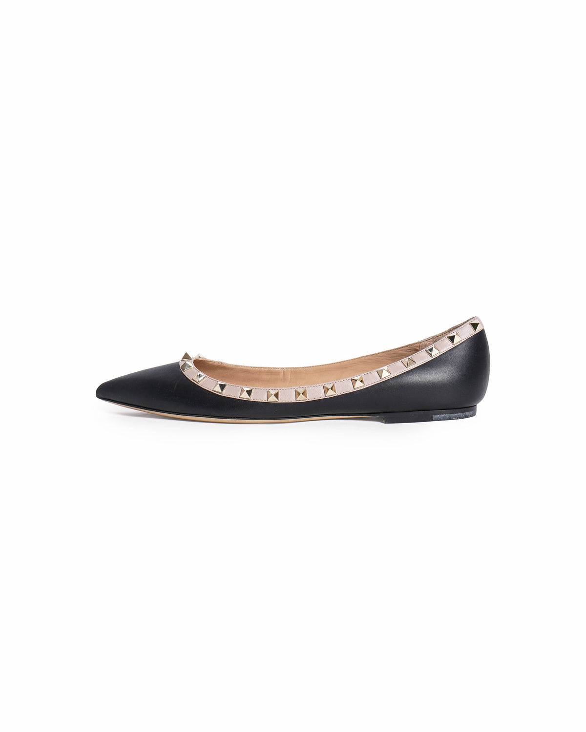 Valentino Garavani Rockstud Black Leather Ballet Flats