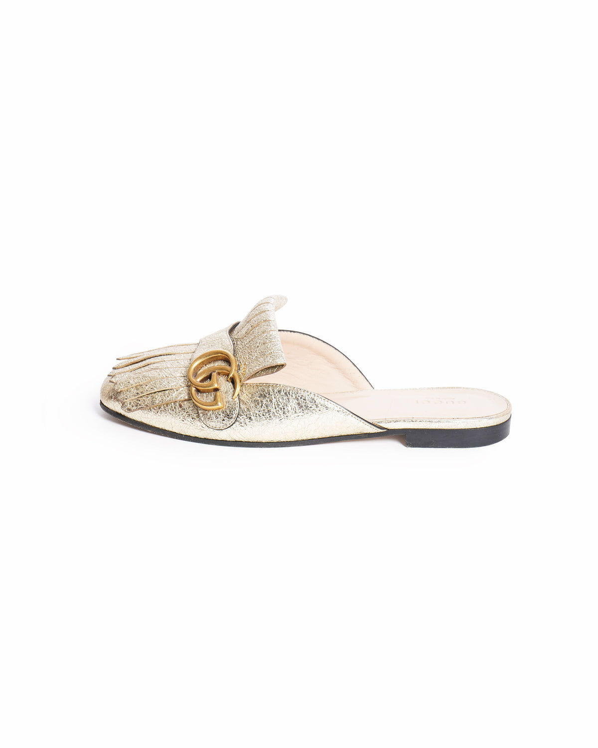 Gucci Gold Leather Fringe Marmont Slides
