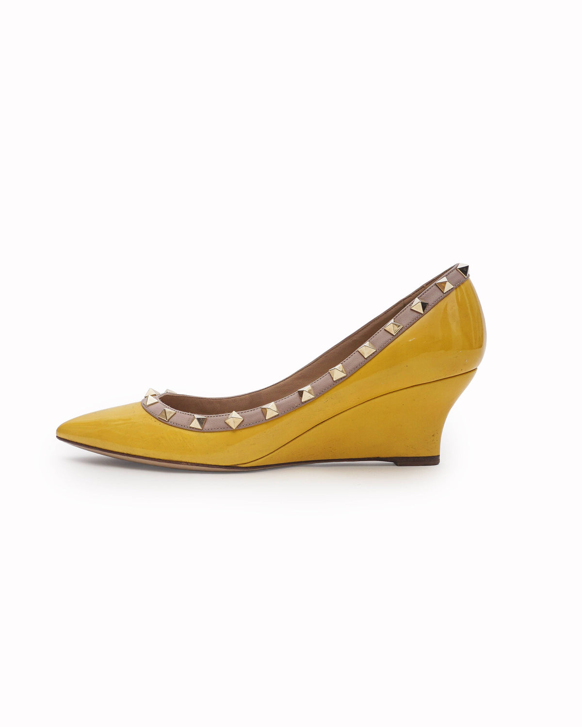Valentino Yellow Patent Leather Rockstud Wedge Pumps