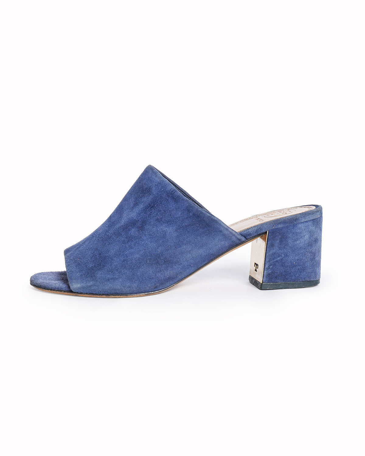 Tory Burch Blue Suede Peep-Toe Mule Sandals