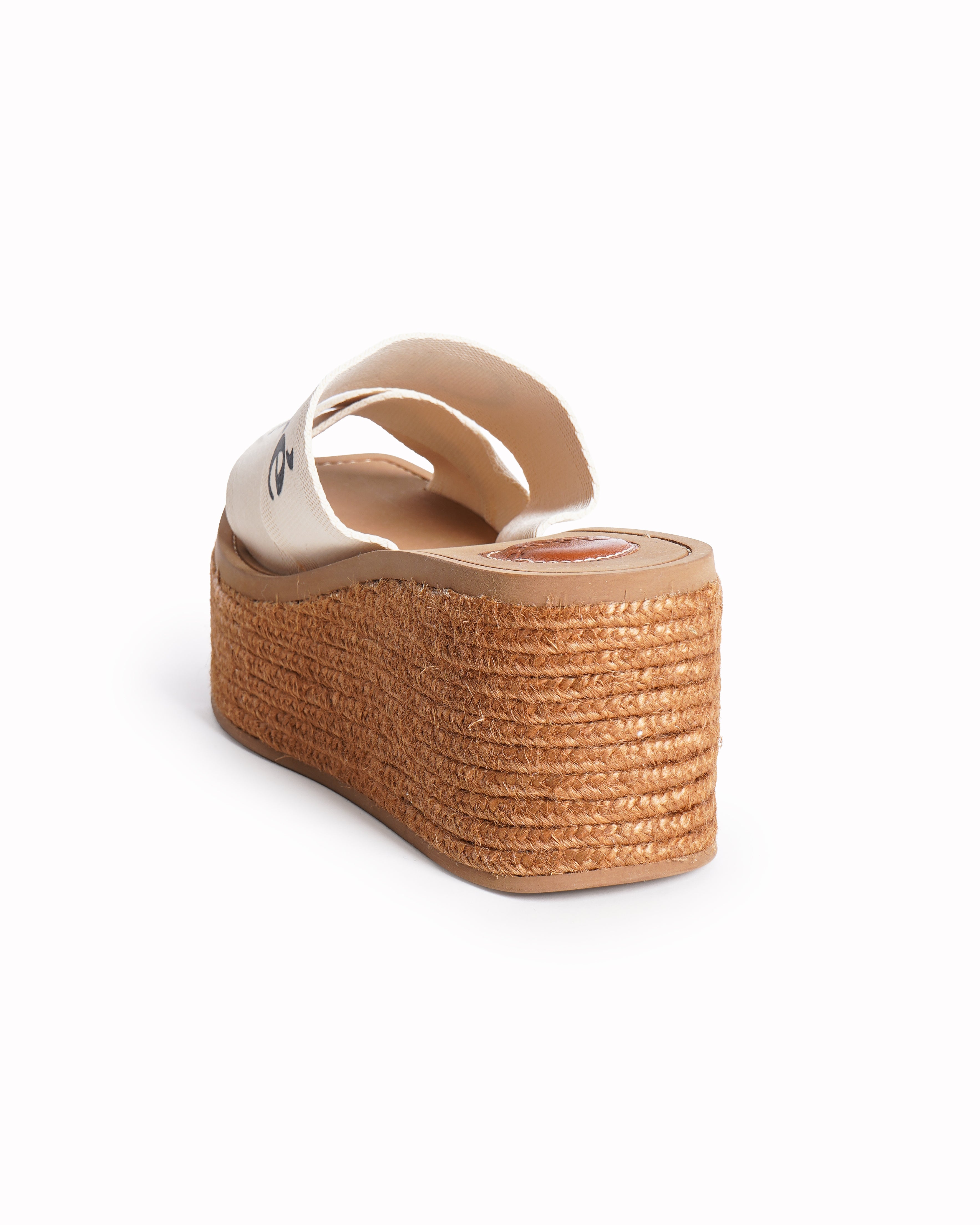 Chloé Beige Logo Print Canvas Woody Flatforms
