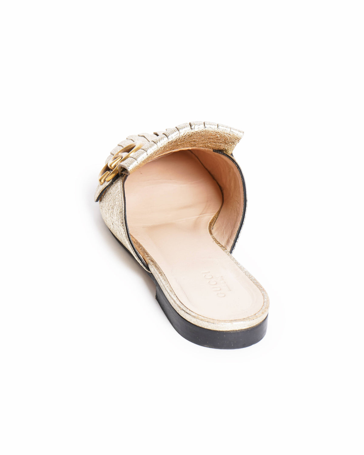 Gucci Gold Leather Fringe Marmont Slides