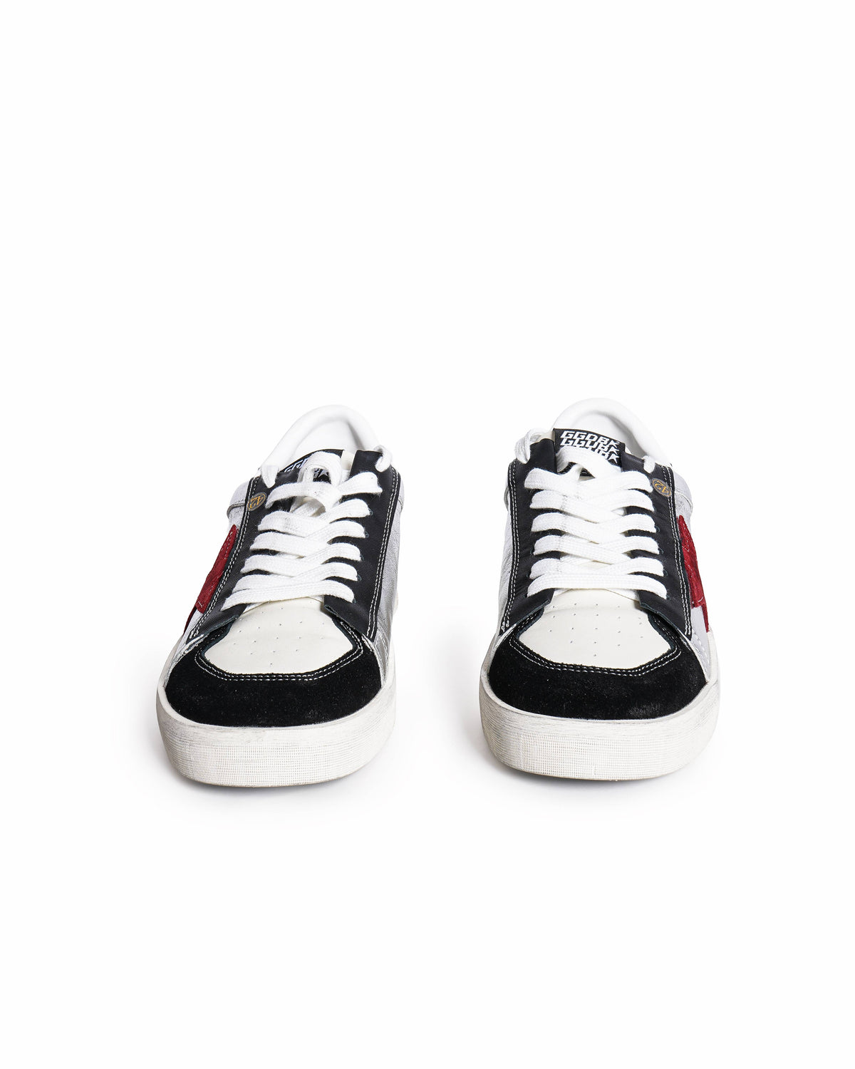 Golden Goose Stardan In Laminated Silver Nylon With Burgundy Suede Star