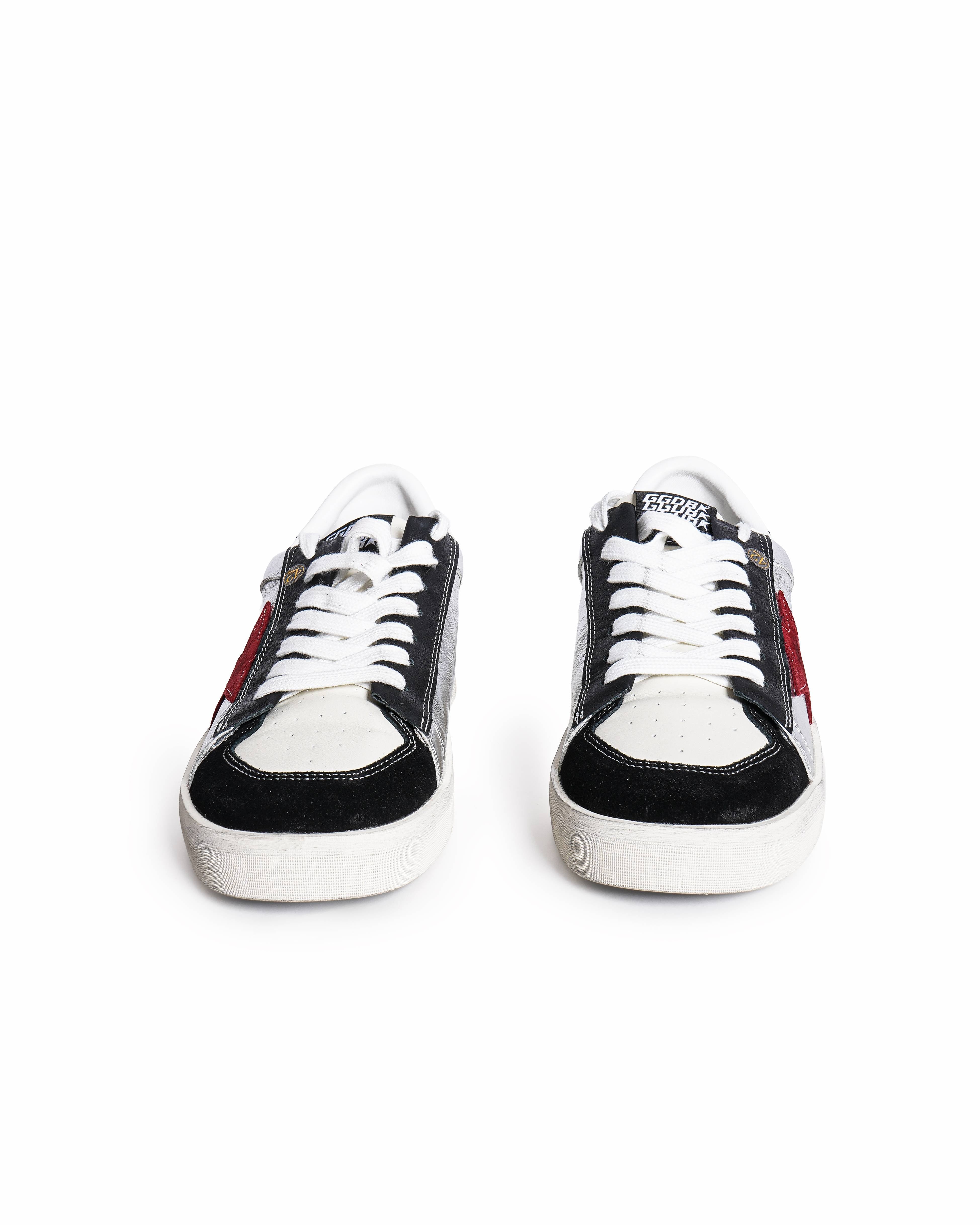 Golden Goose Stardan In Laminated Silver Nylon With Burgundy Suede Star