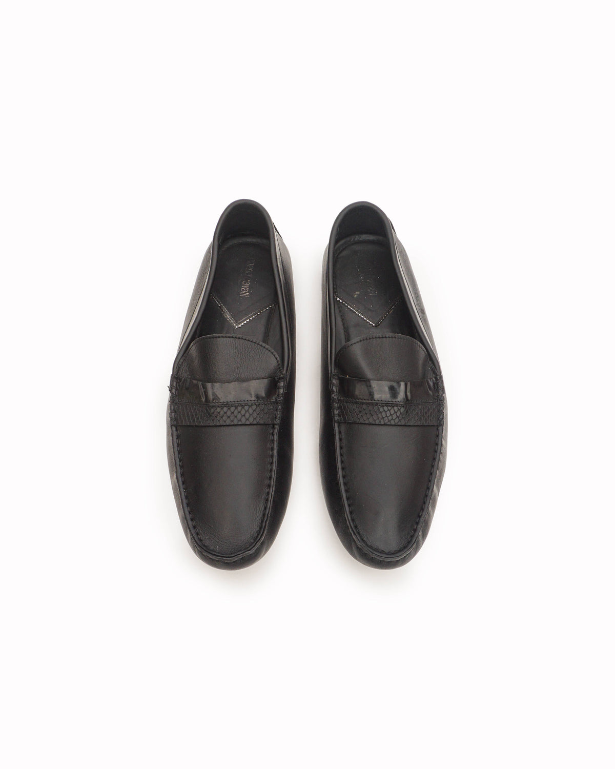 Roberto Cavalli Men's Black Leather Snakeskin-Trim Loafers