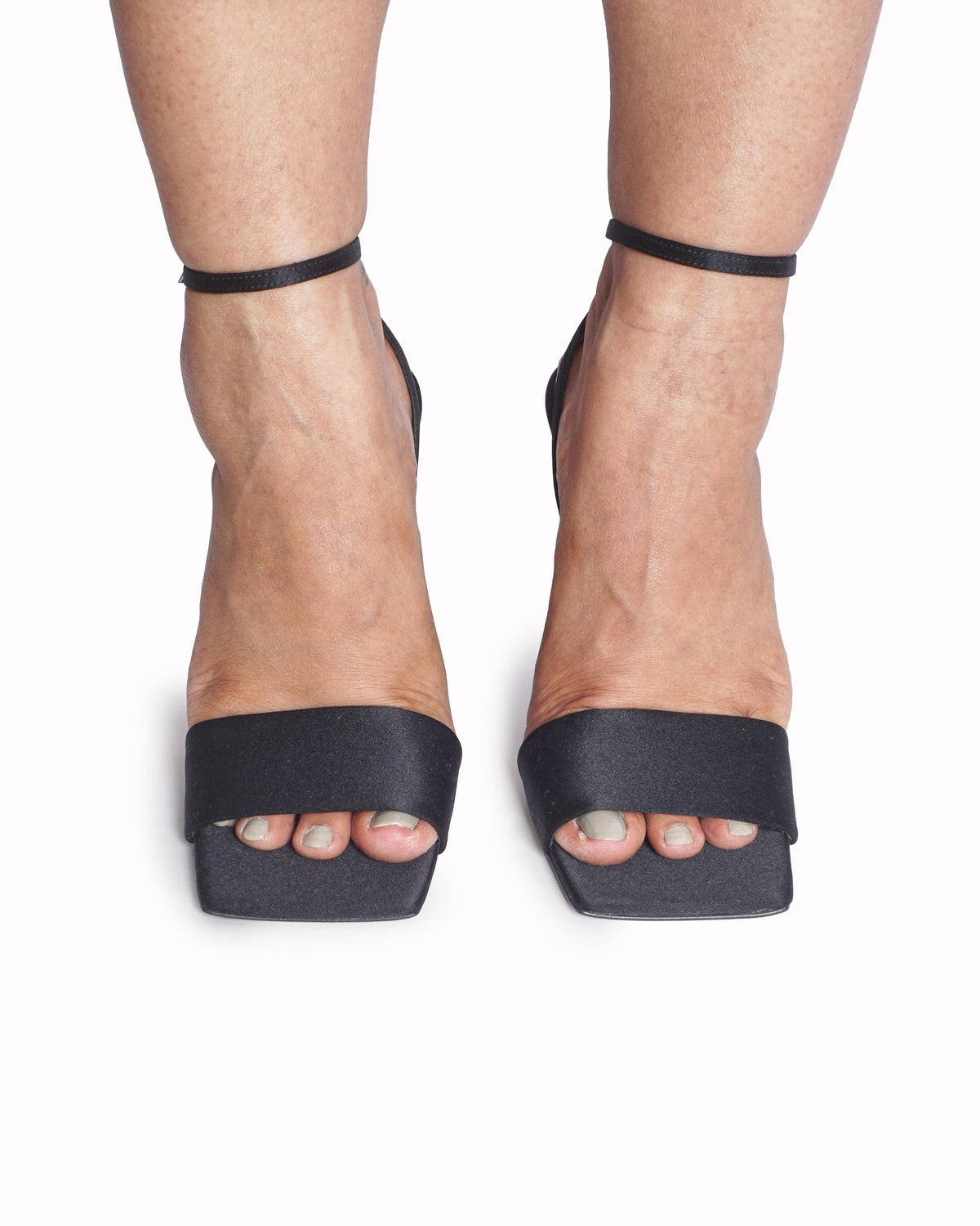 The Attico Black Satin Cheope Sculptural Wedge Sandals