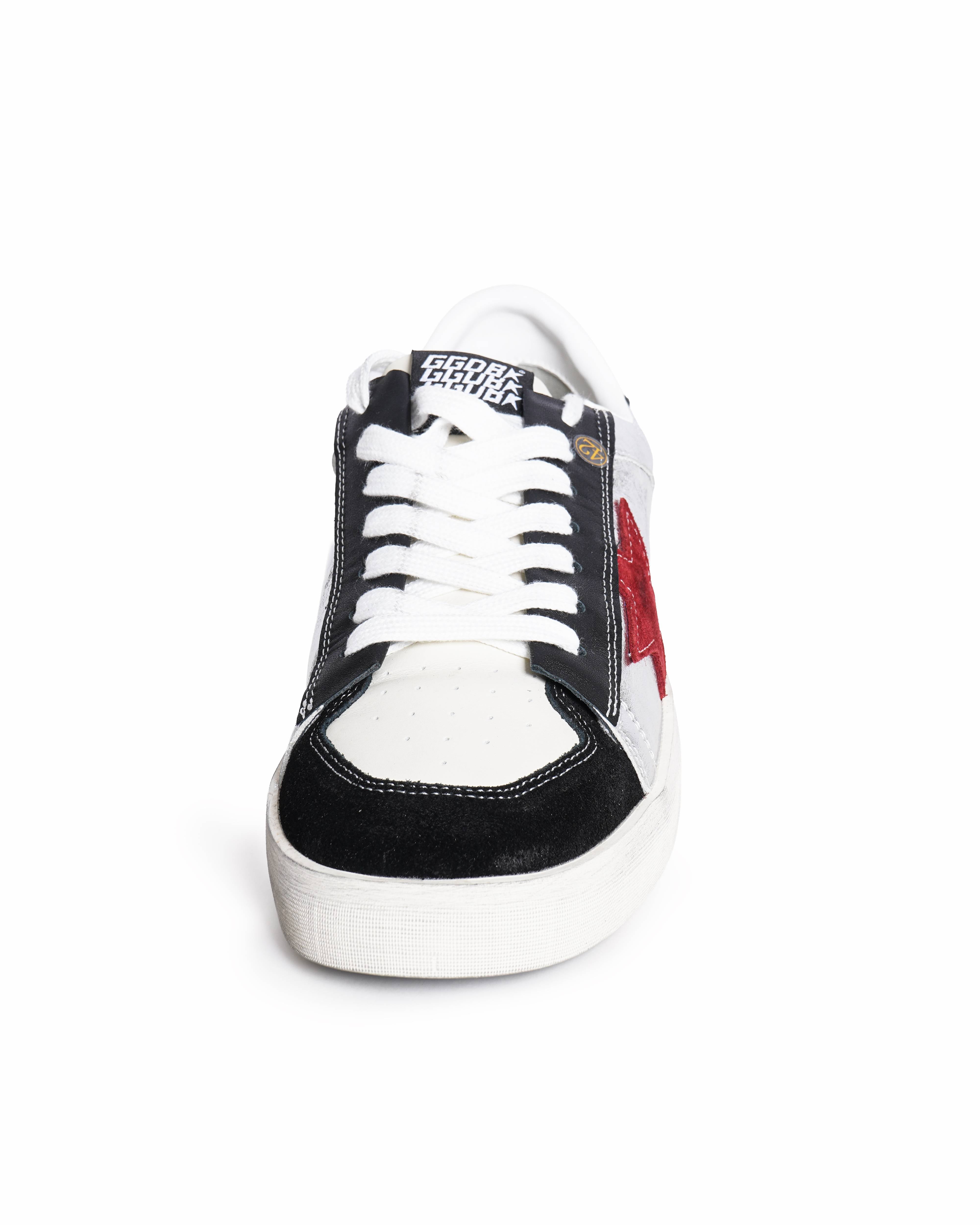 Golden Goose Stardan In Laminated Silver Nylon With Burgundy Suede Star