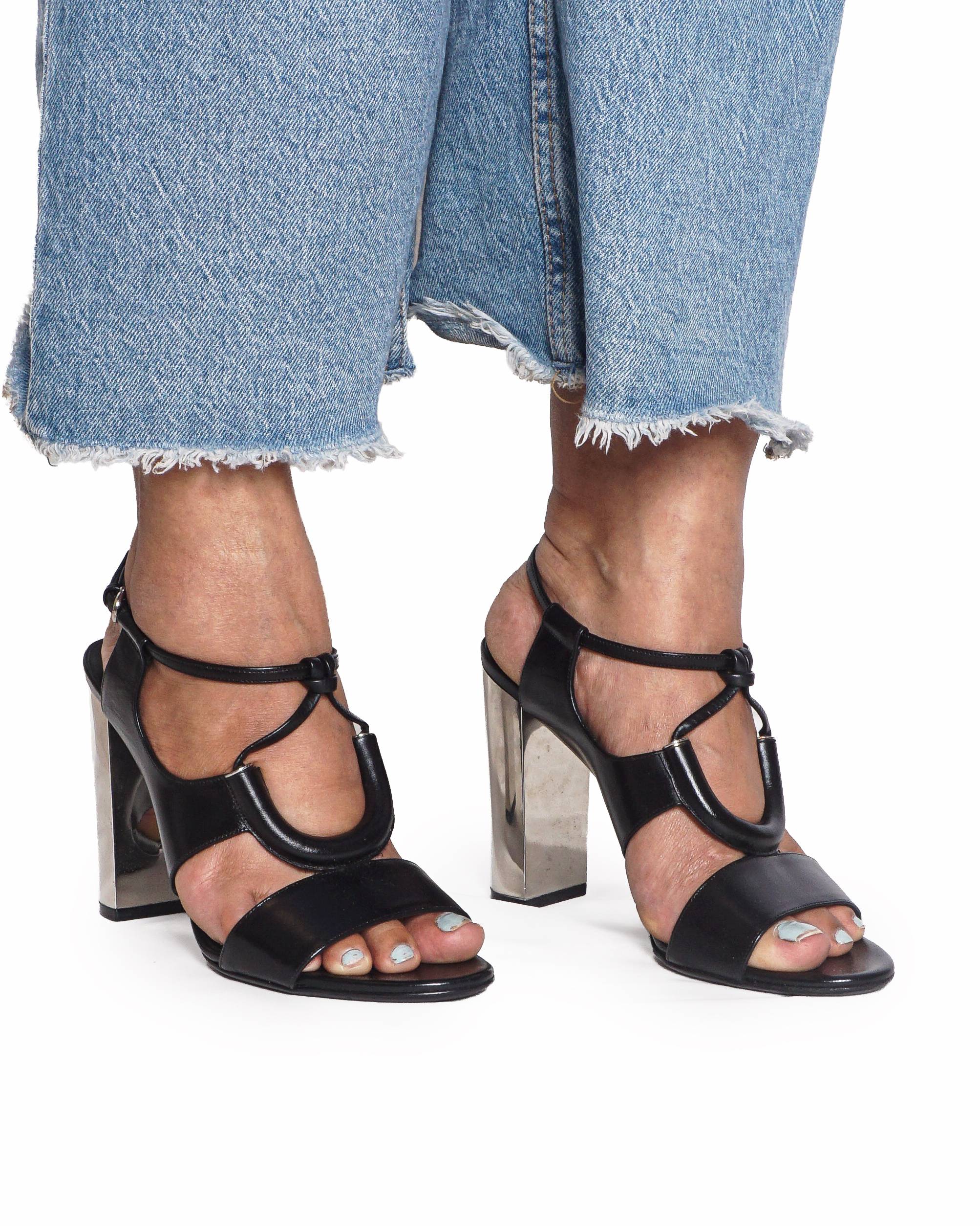 Salvatore Ferragamo Galilea Black Leather Sandals