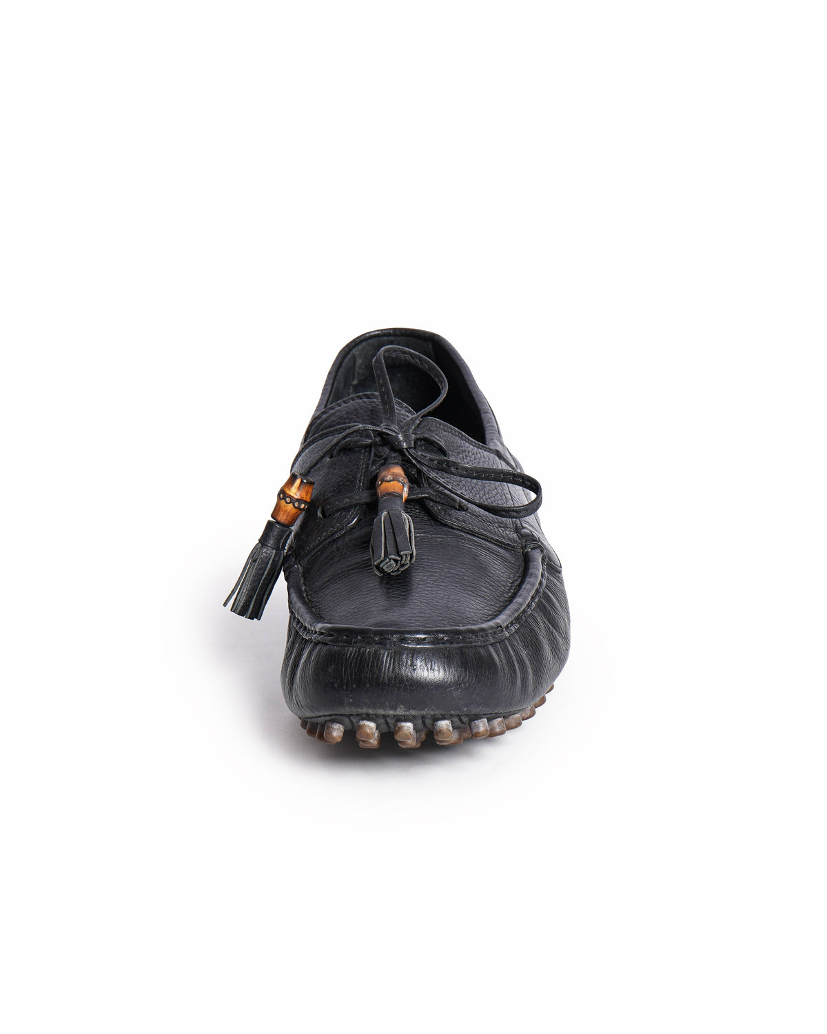 Gucci Black Leather Bamboo Tassel Boat Loafers