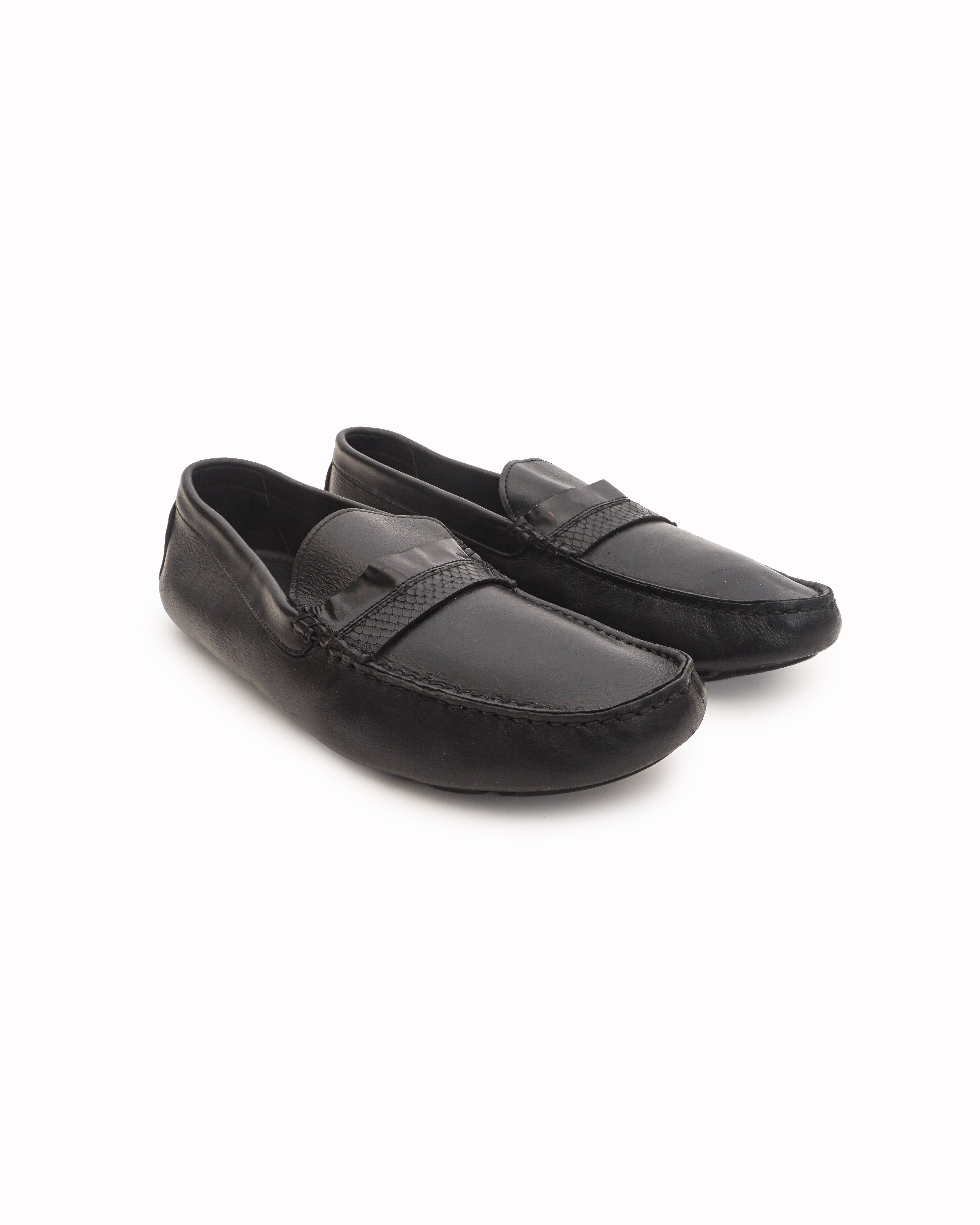 Roberto Cavalli Men's Black Leather Snakeskin-Trim Loafers