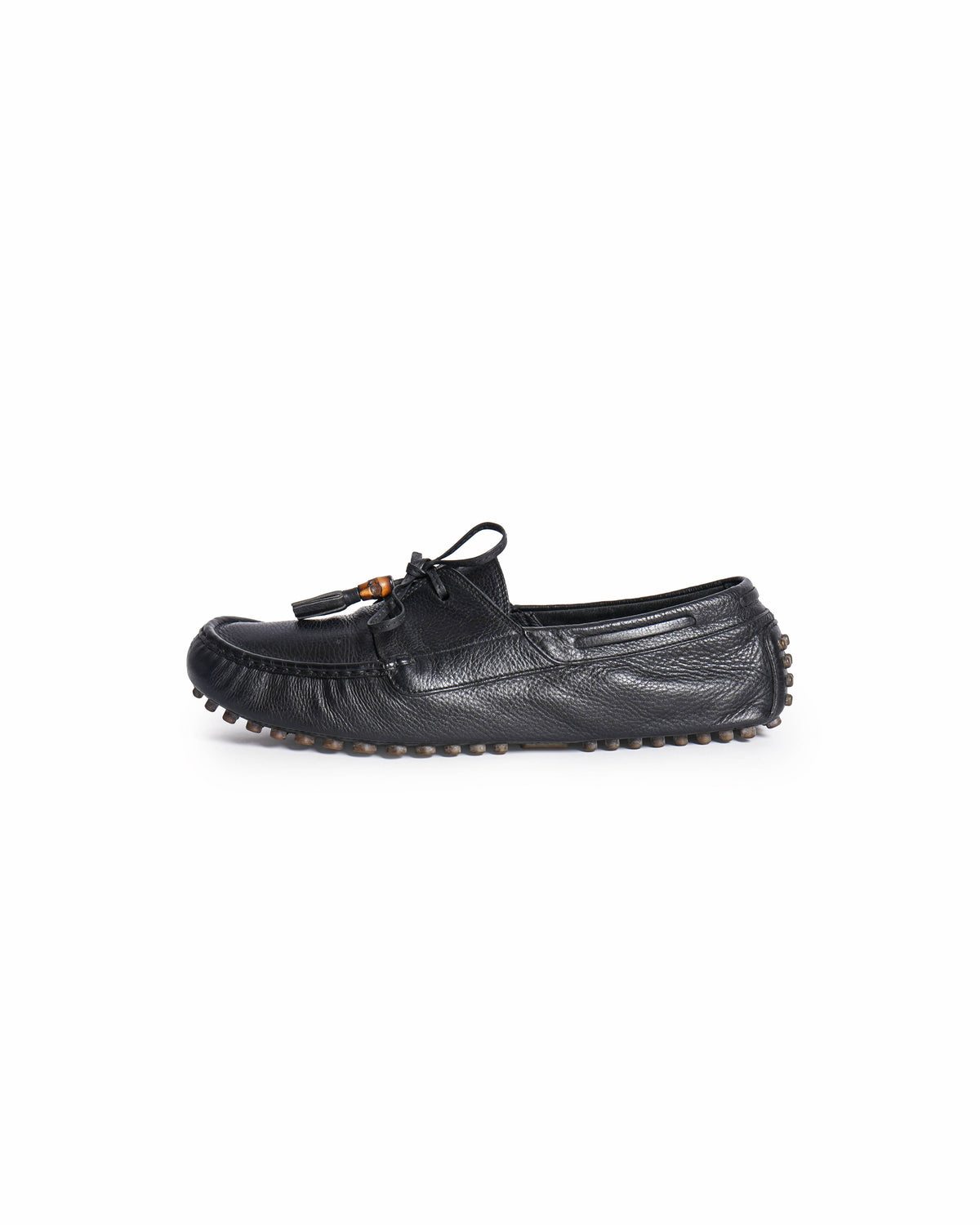 Gucci Black Leather Bamboo Tassel Boat Loafers