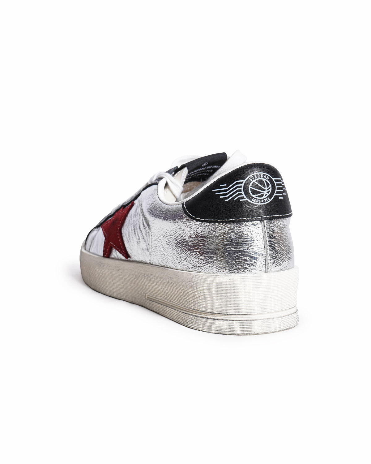 Golden Goose Stardan In Laminated Silver Nylon With Burgundy Suede Star