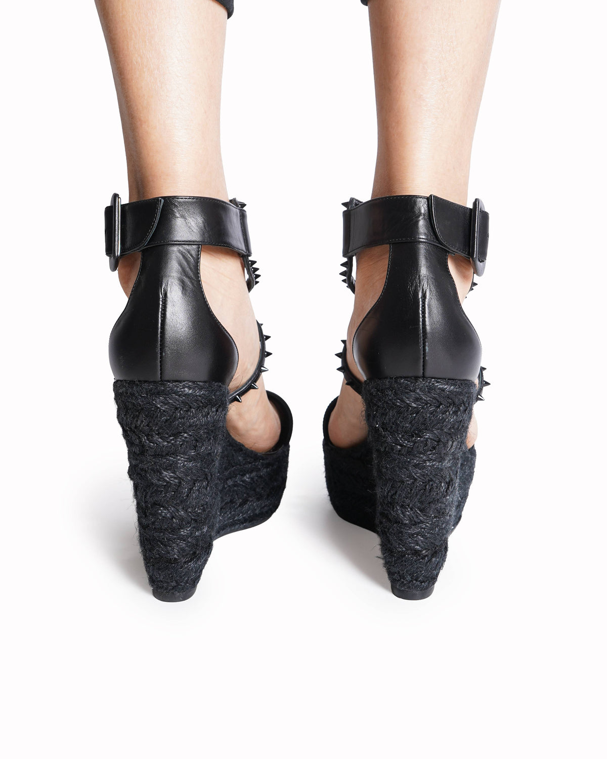 Christian Louboutin Black Studded Skipe Wedge Sandals