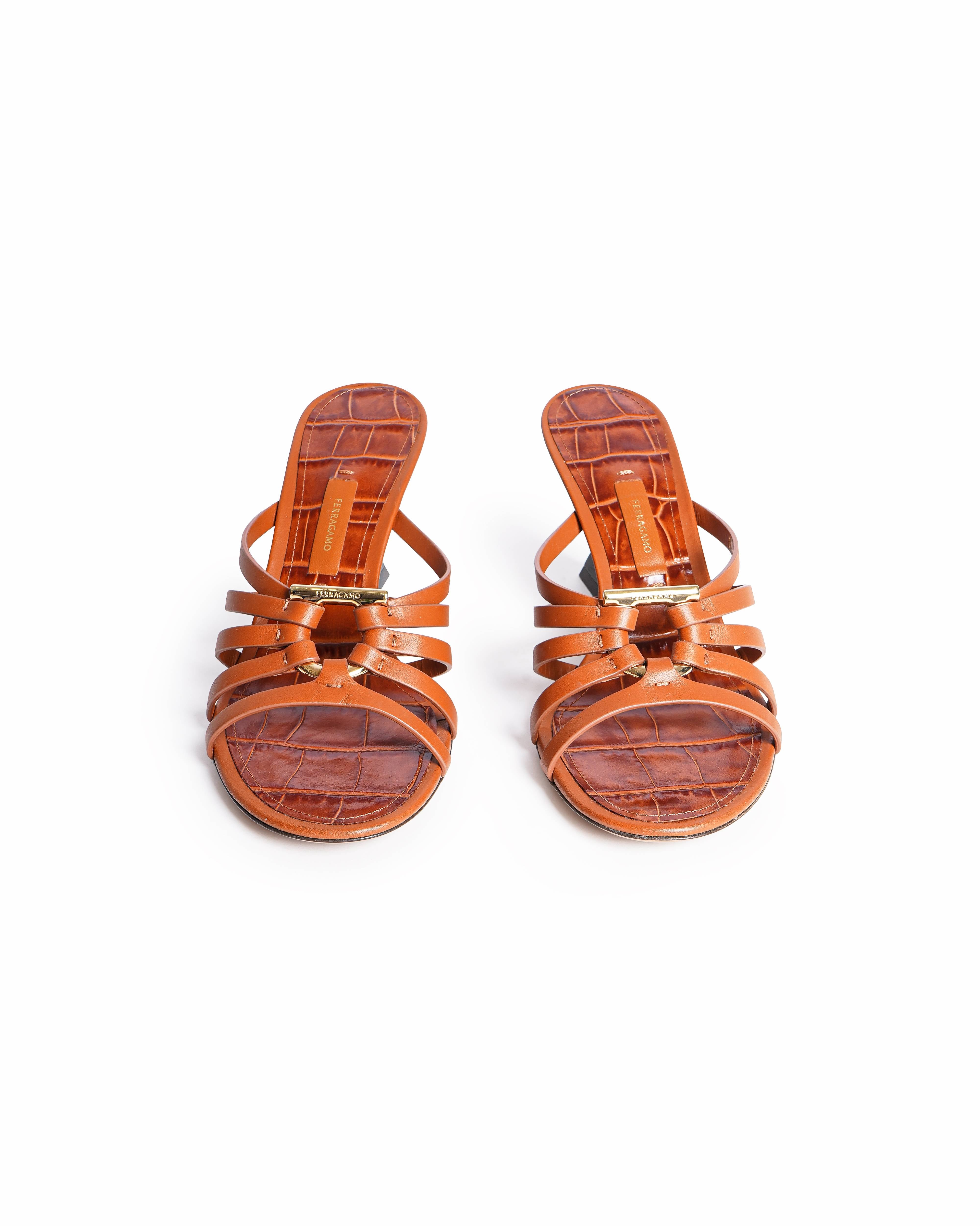 Salvatore Ferragamo Anemone Strappy Leather Wedges In Brown