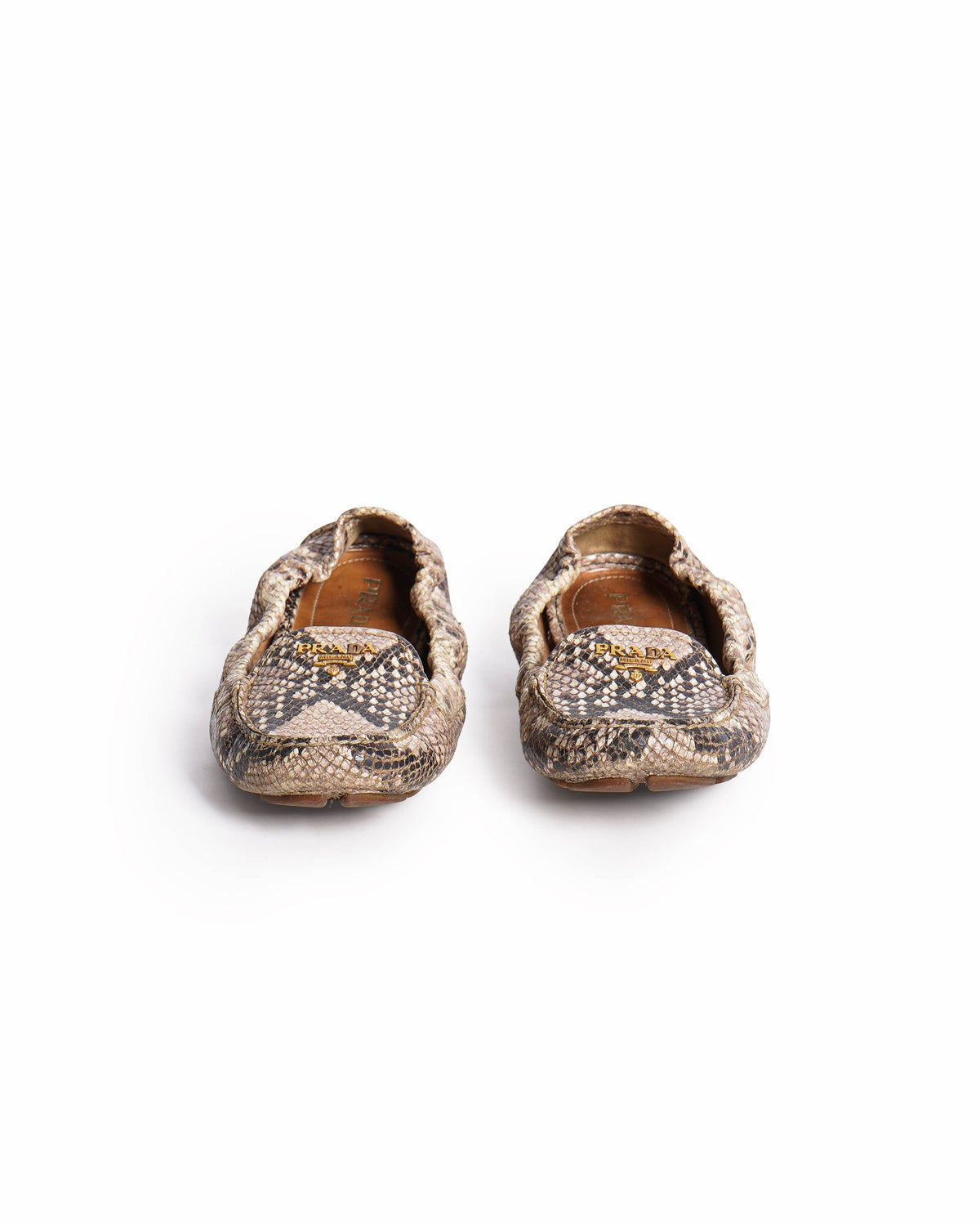 Prada Grey Python Embossed Scrunch Slip On Loafers