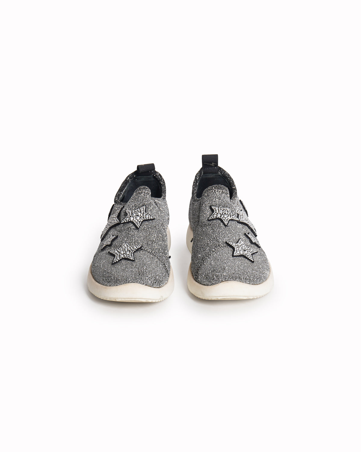 Giuseppe Zanotti Silver Knit Fabric Star Embellished Slip On Sneakers