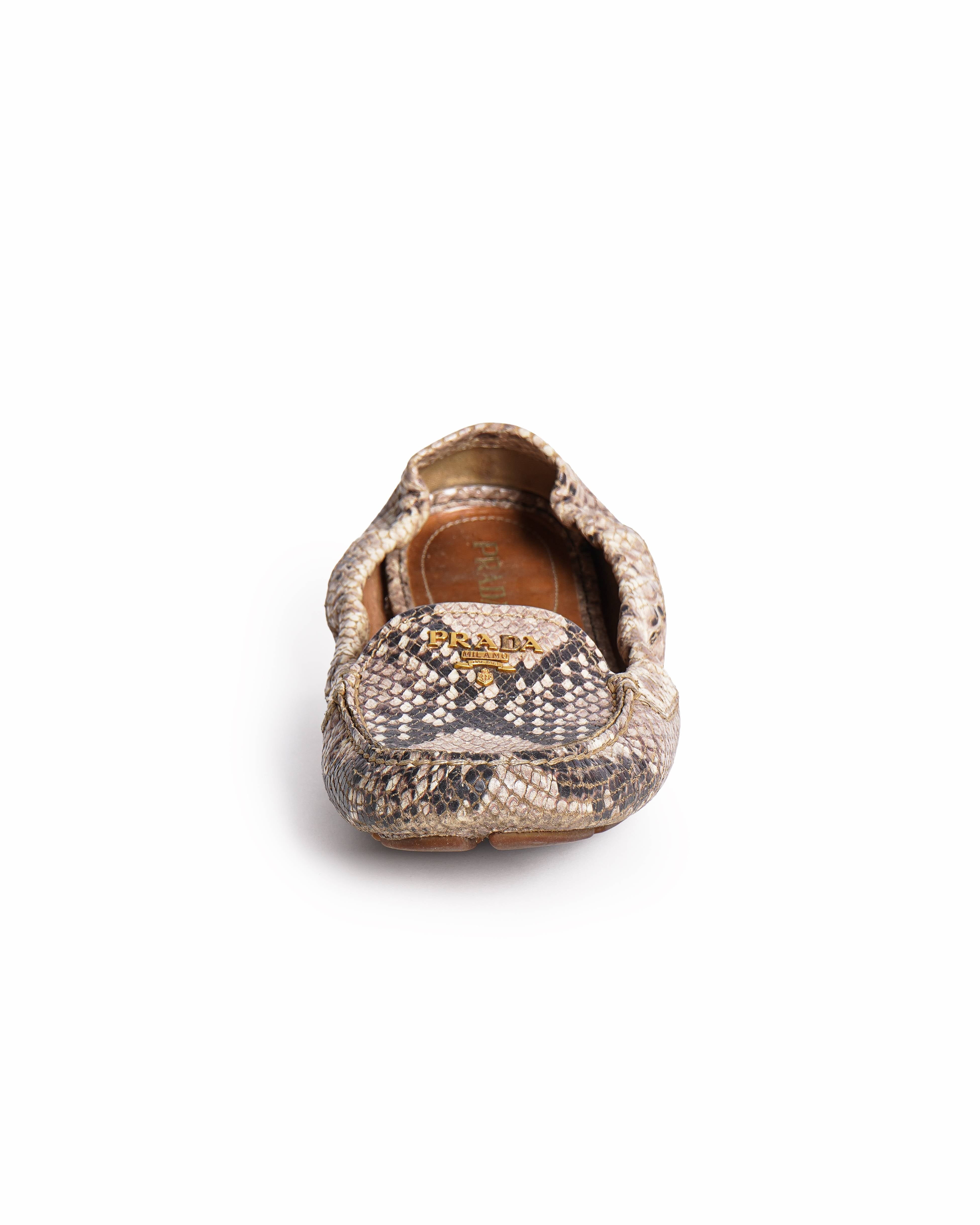 Prada Grey Python Embossed Scrunch Slip On Loafers