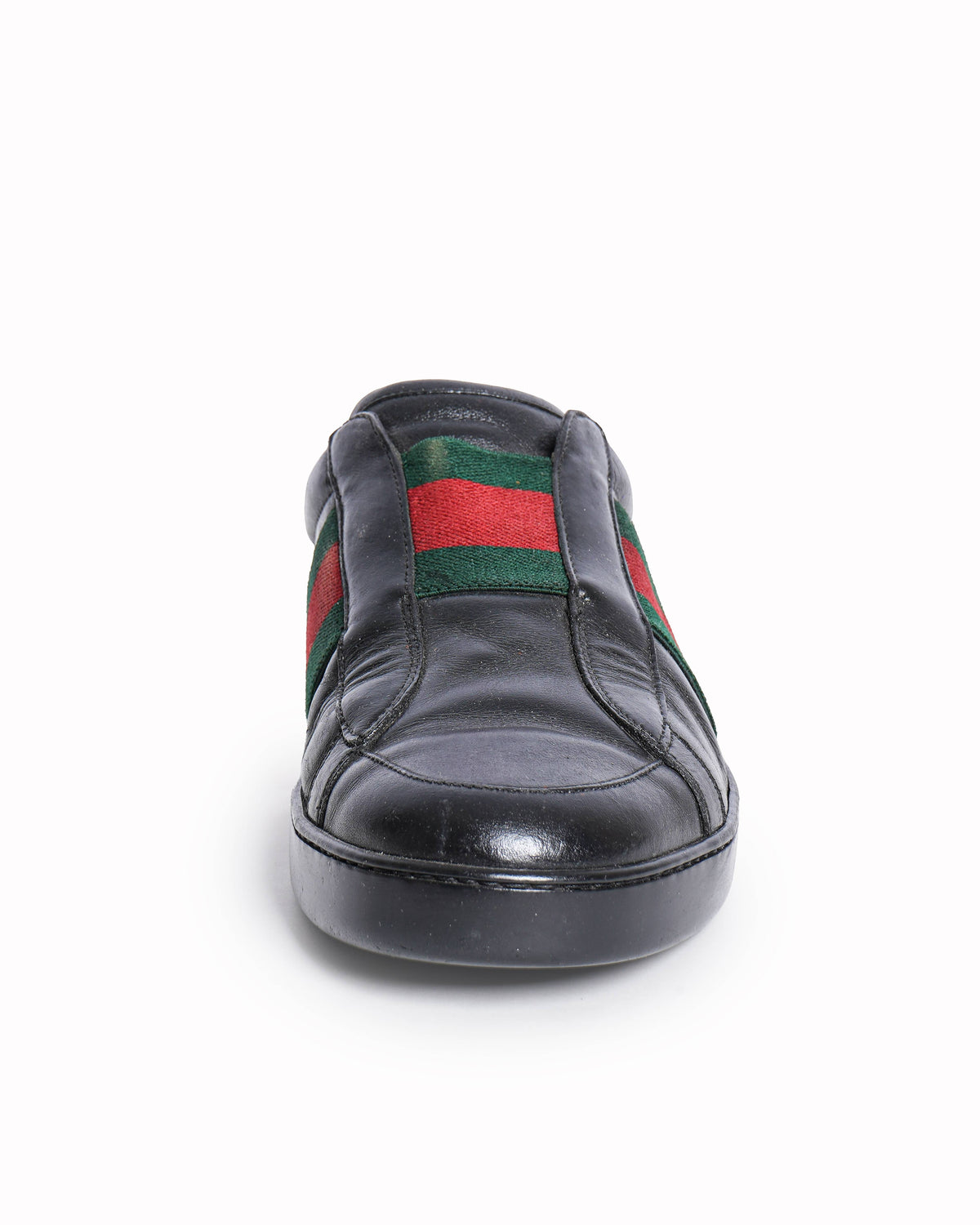 Gucci Men's Black Leather Web Stripe Slip-On Sneakers