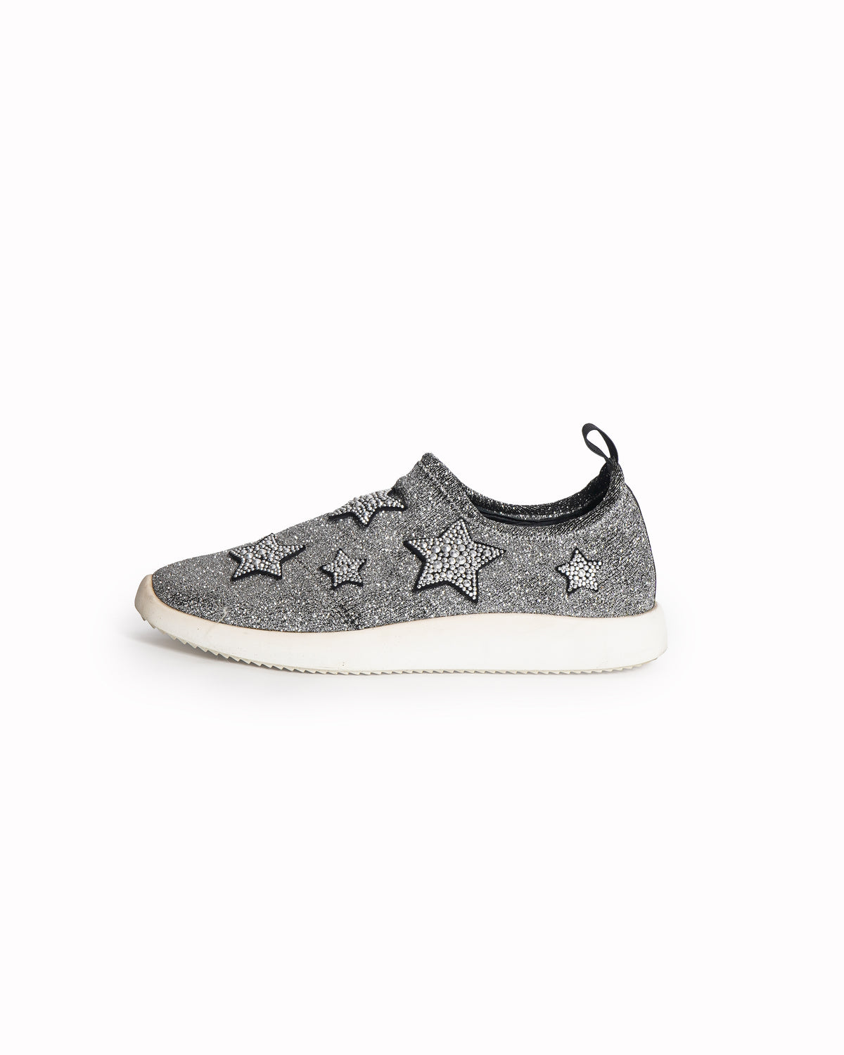 Giuseppe Zanotti Silver Knit Fabric Star Embellished Slip On Sneakers