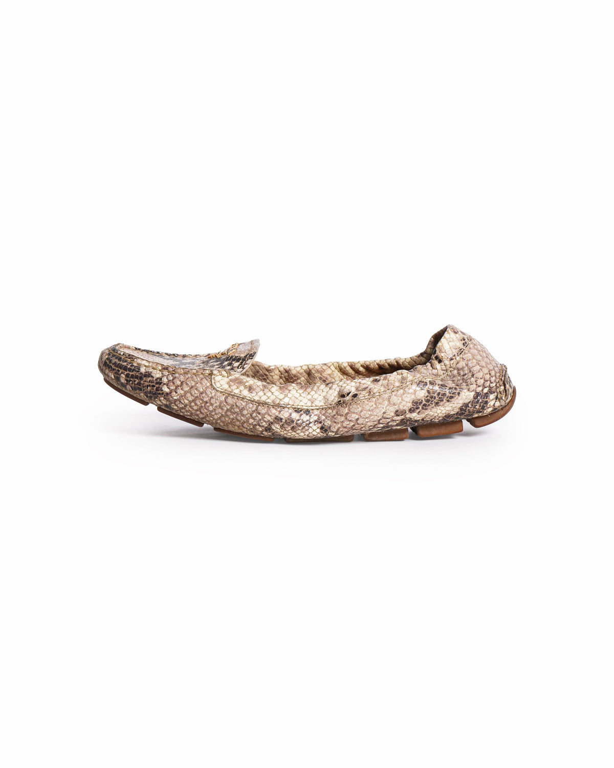Prada Grey Python Embossed Scrunch Slip On Loafers
