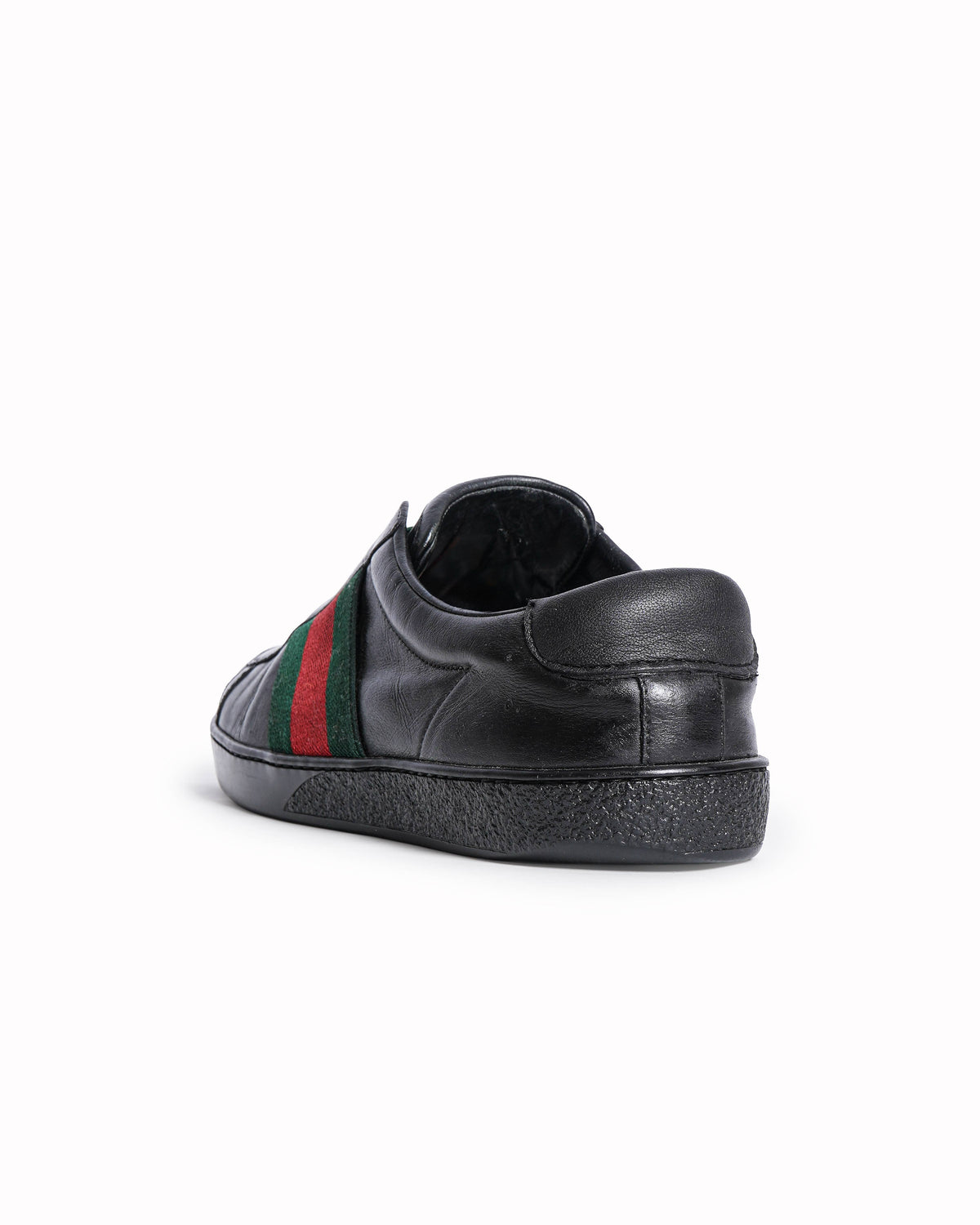 Gucci Men's Black Leather Web Stripe Slip-On Sneakers