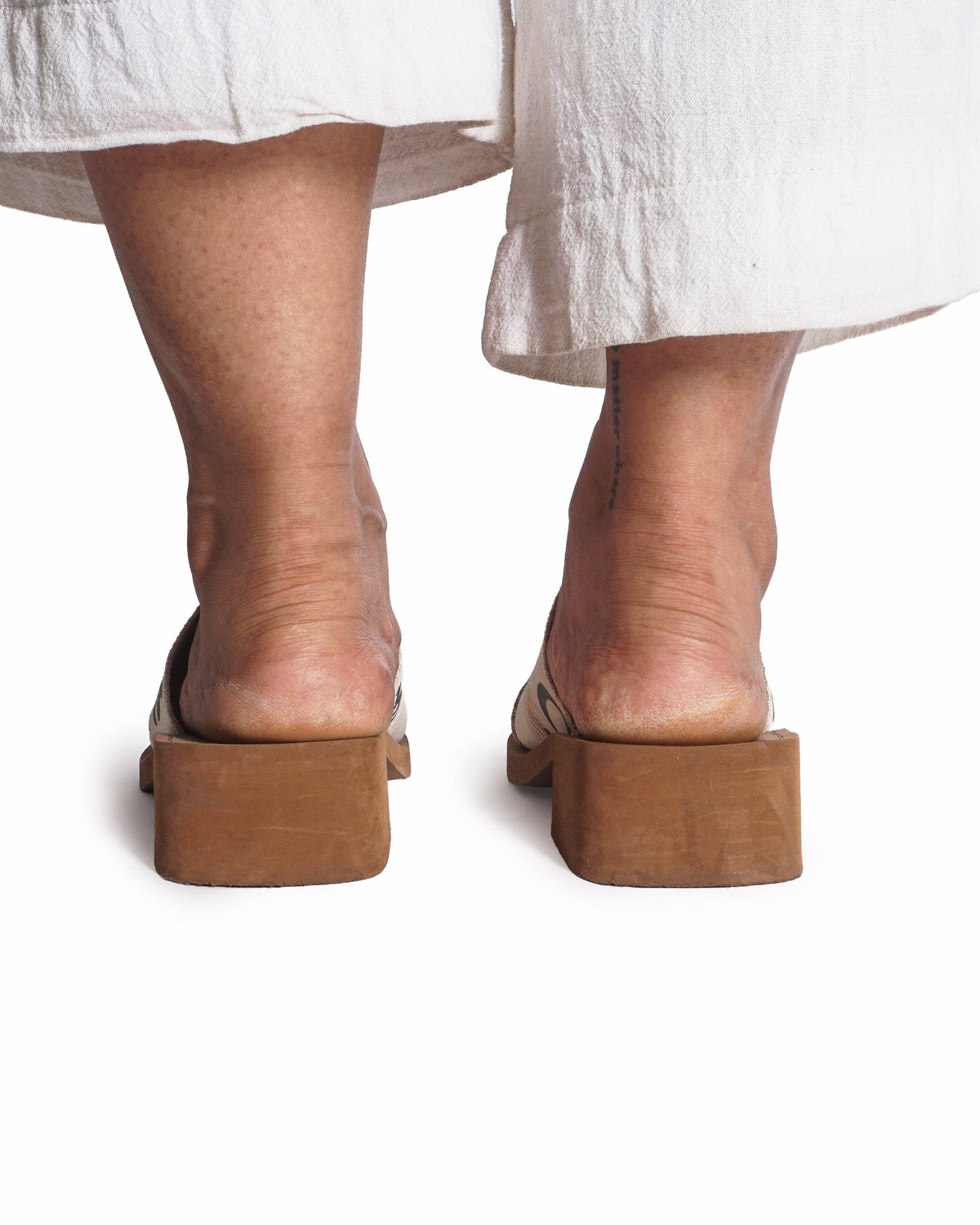 Chloé Cream Canvas Woody Logo Low Block Heel Sandals