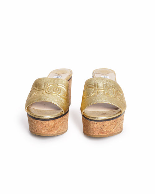 Jimmy Choo Deedee Gold Metallic Leather Wedge Sandals