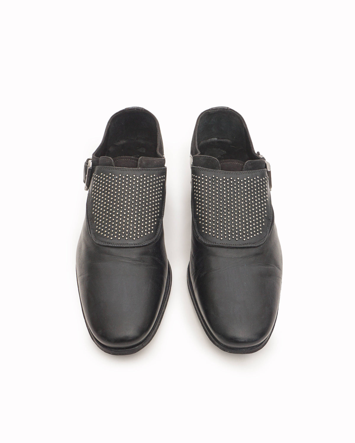 Versace Men's Black Studded Leather Monk Strap Shoes