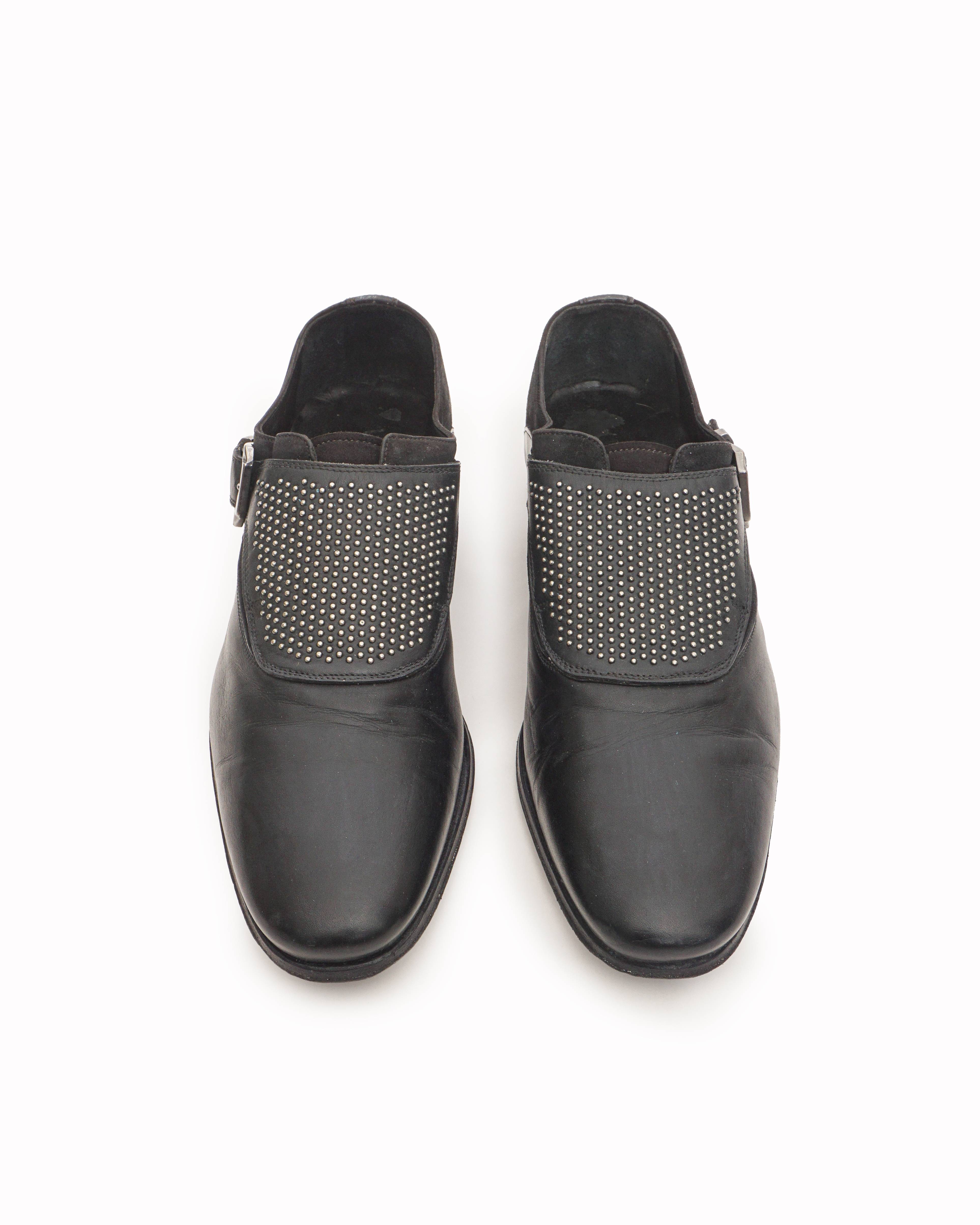 Versace Men's Black Studded Leather Monk Strap Shoes