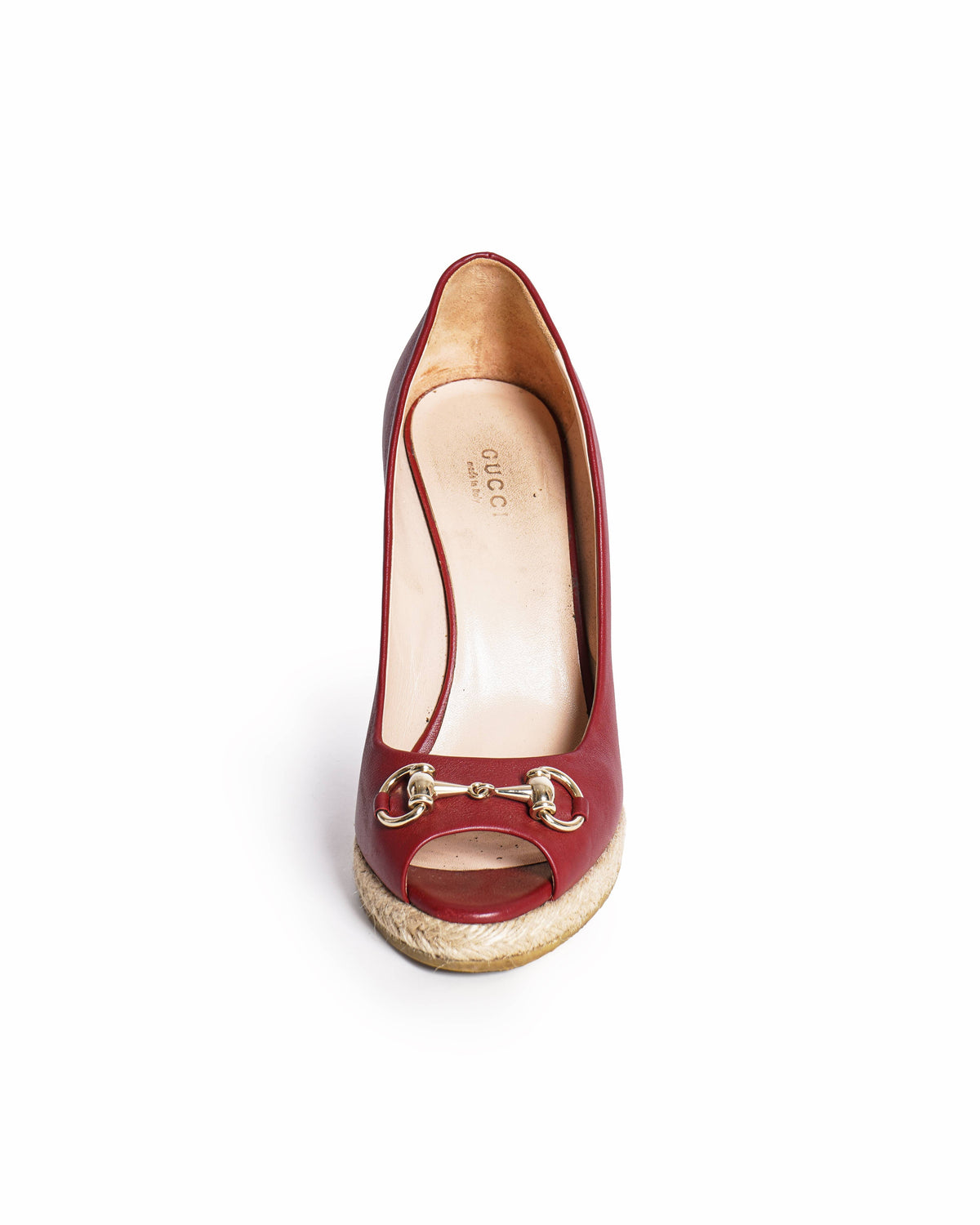 Gucci Horsebit Red Leather Espadrille Wedge Pumps