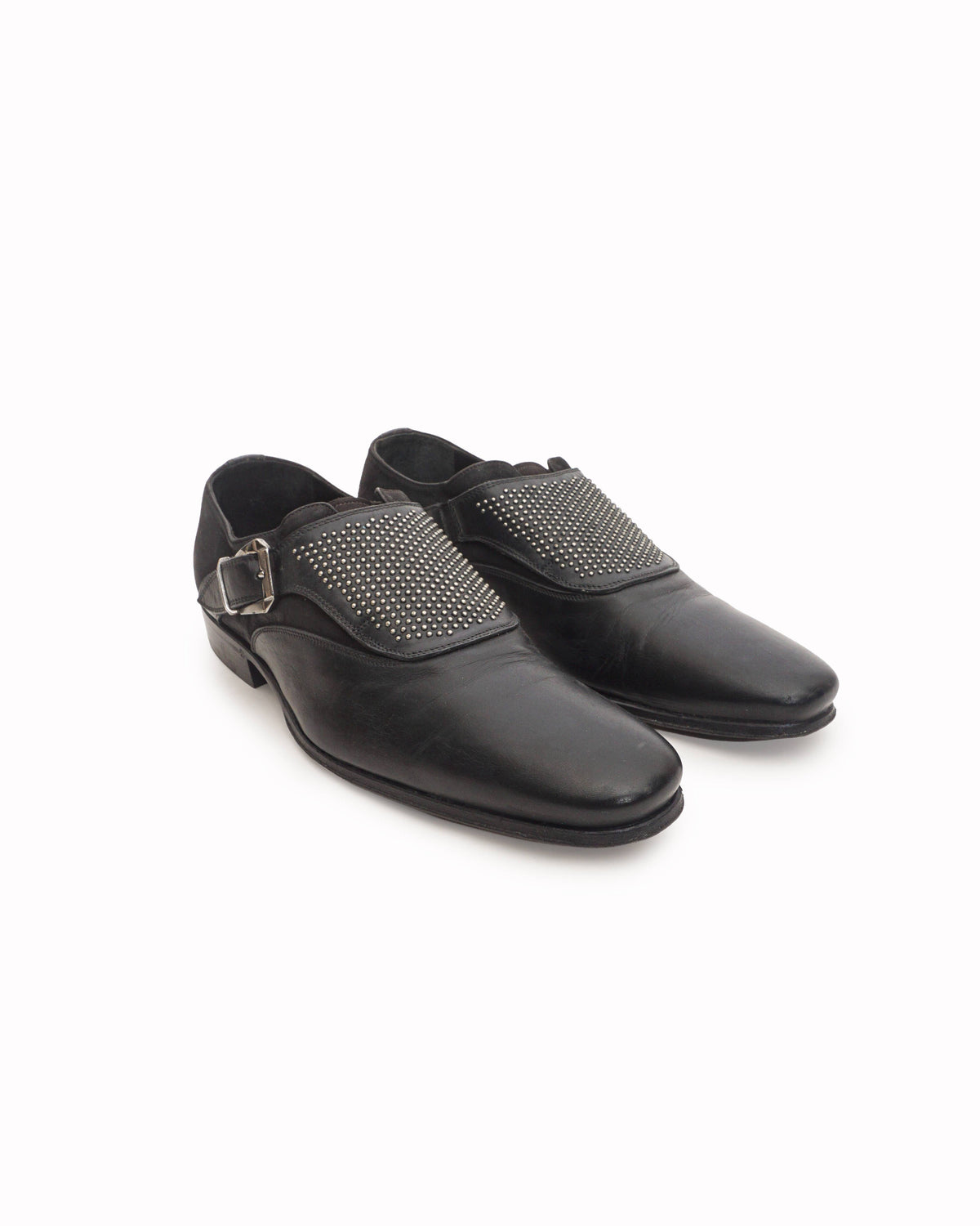 Versace Men's Black Studded Leather Monk Strap Shoes