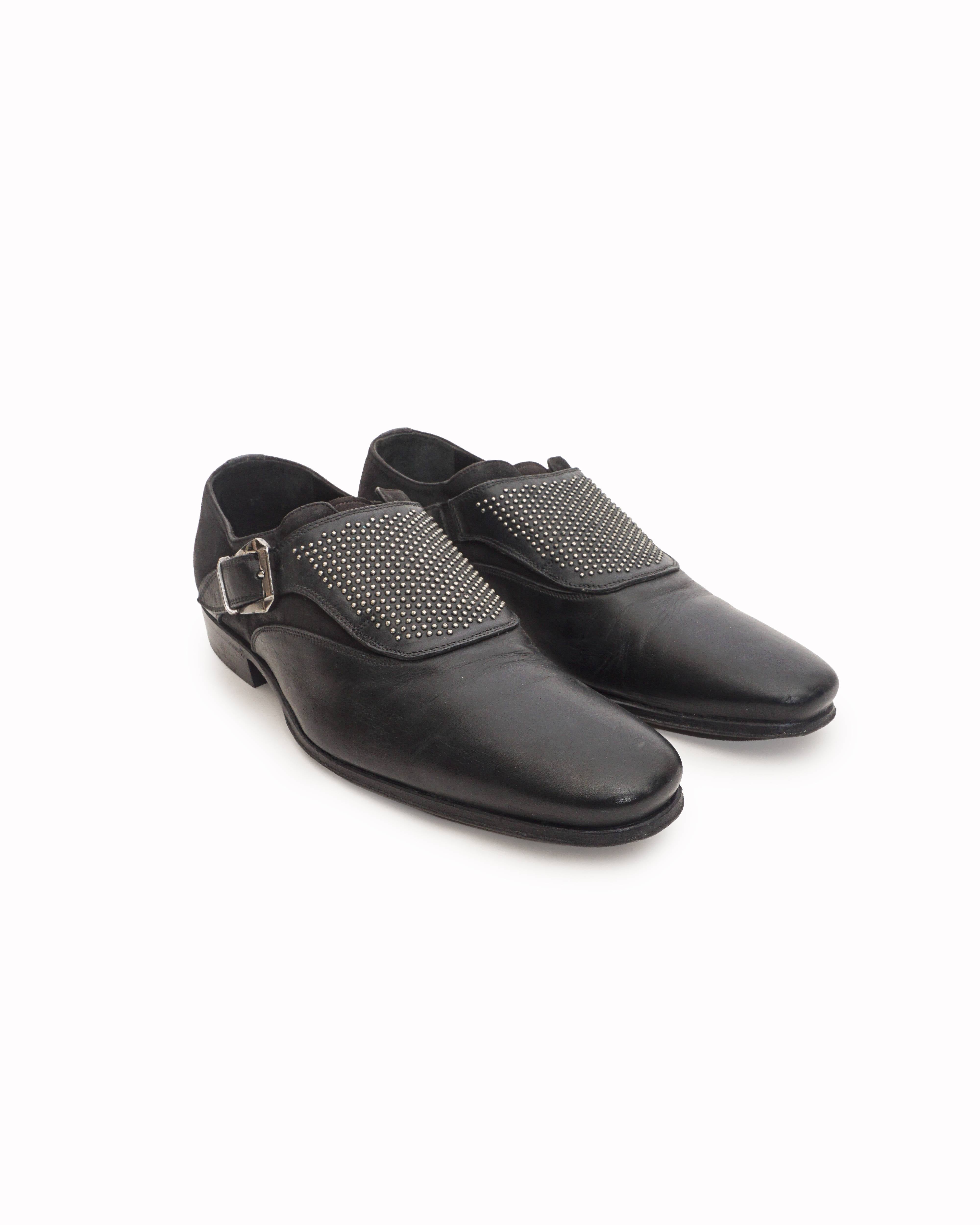 Versace Men's Black Studded Leather Monk Strap Shoes