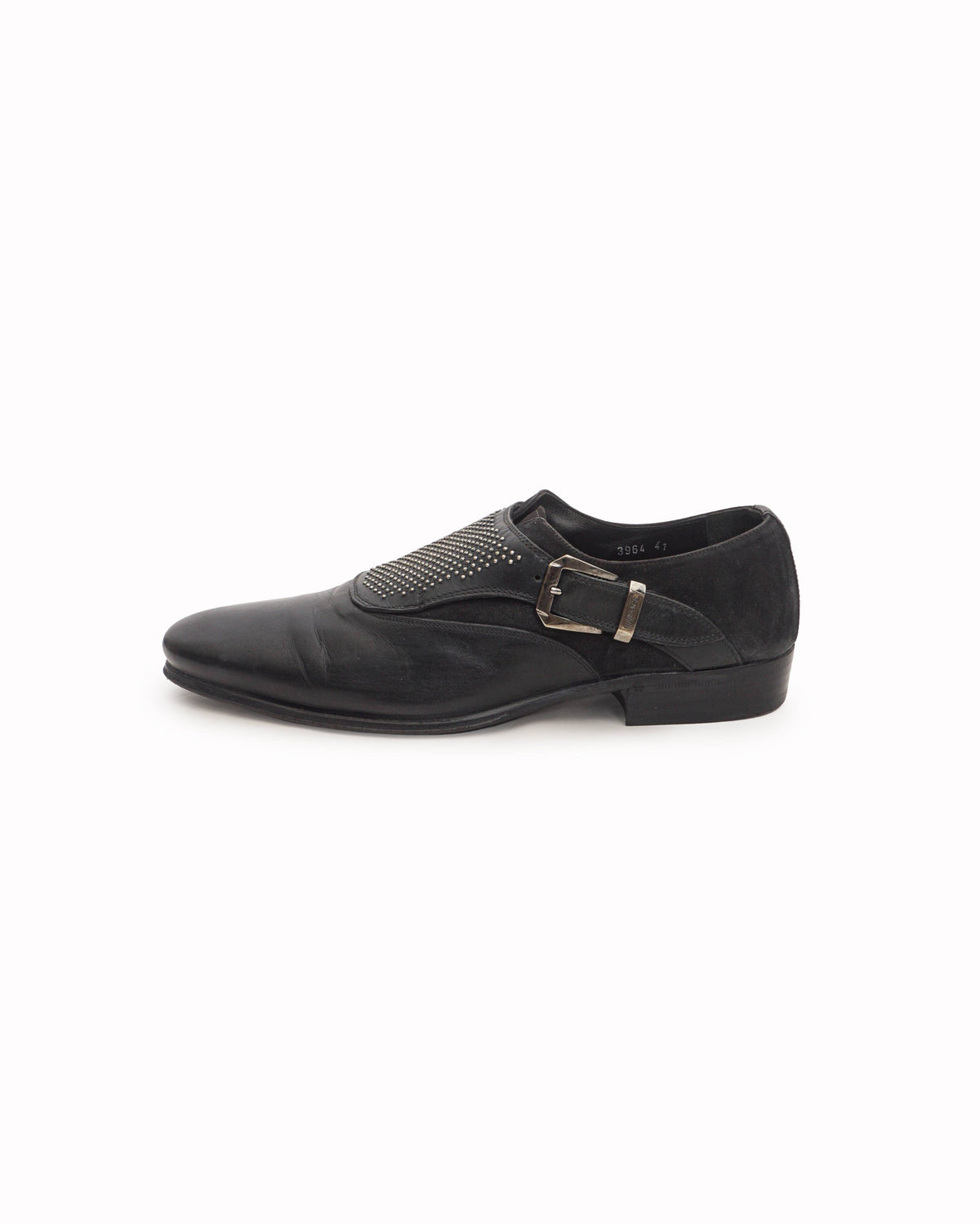 Versace Men's Black Studded Leather Monk Strap Shoes