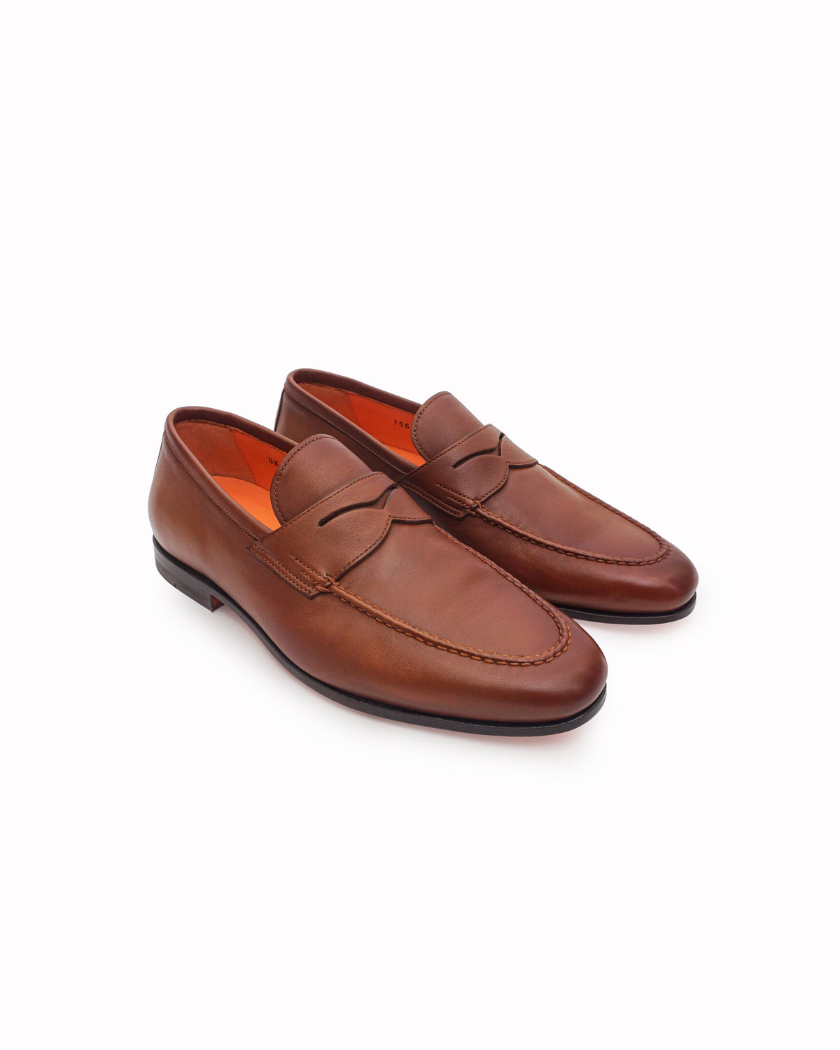 Santoni Brown Hand-Burnished Leather Penny Loafers