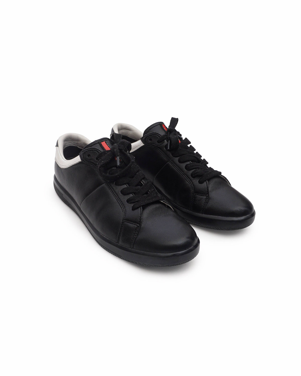 Prada Men's Black Leather Low-Top Lace-Up Sneakers