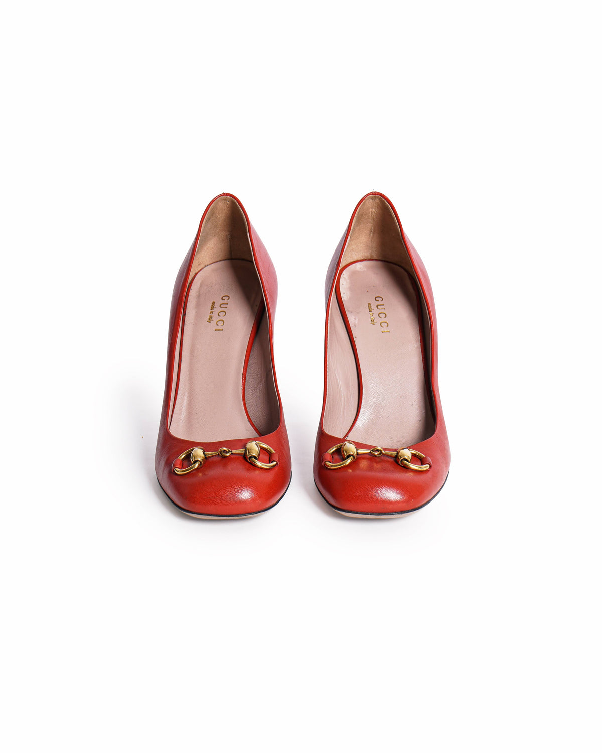 Gucci Red Leather Gold Horsebit Stiletto Pumps