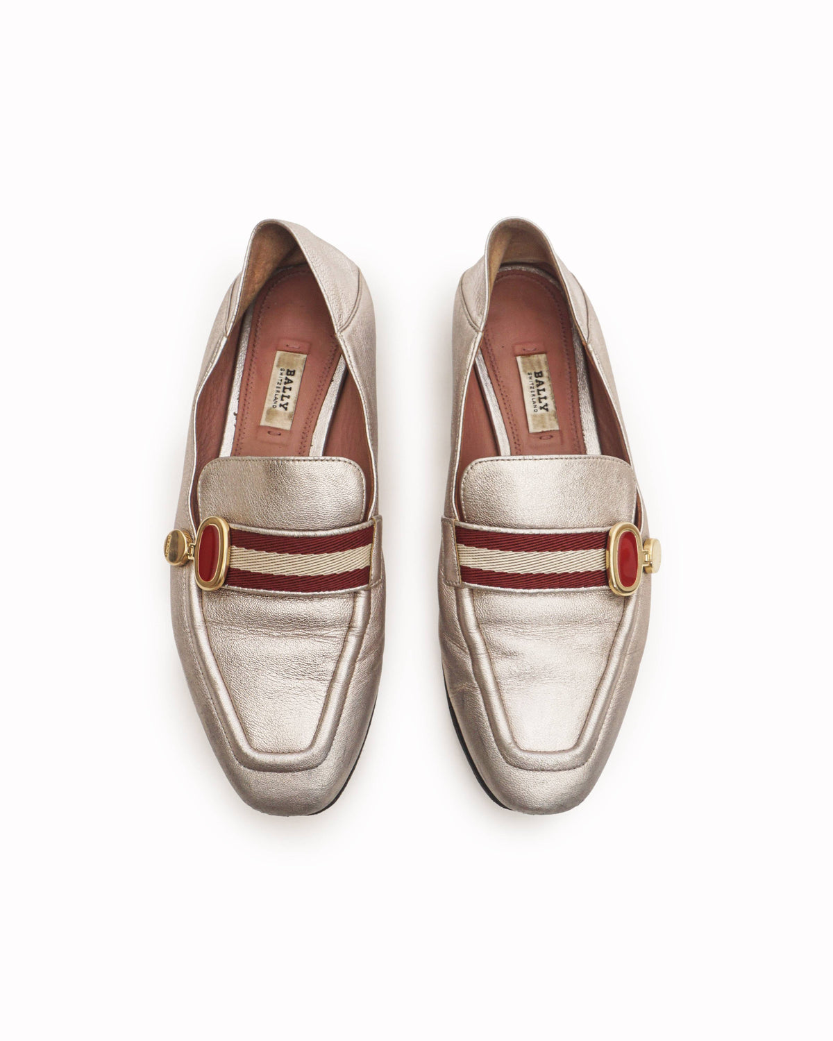 Bally Women's Silver Metallic Leather Stripe Loafers