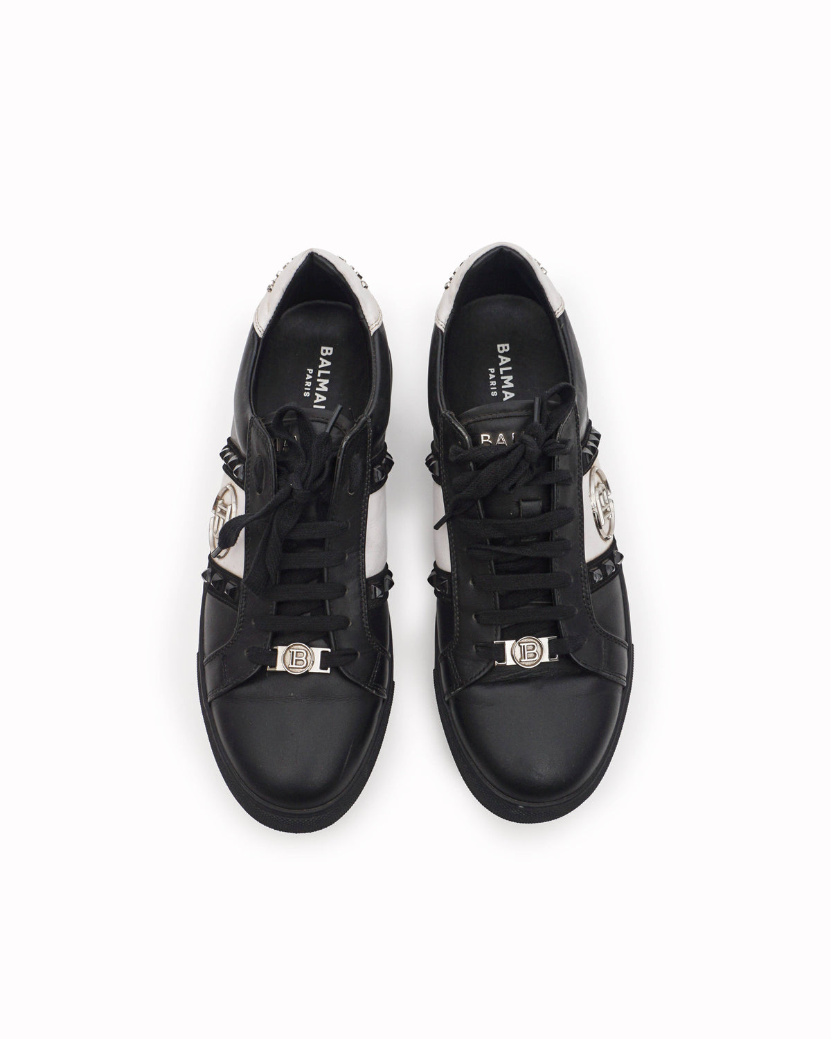 Balmain Black & White Studded Leather B Court Sneakers