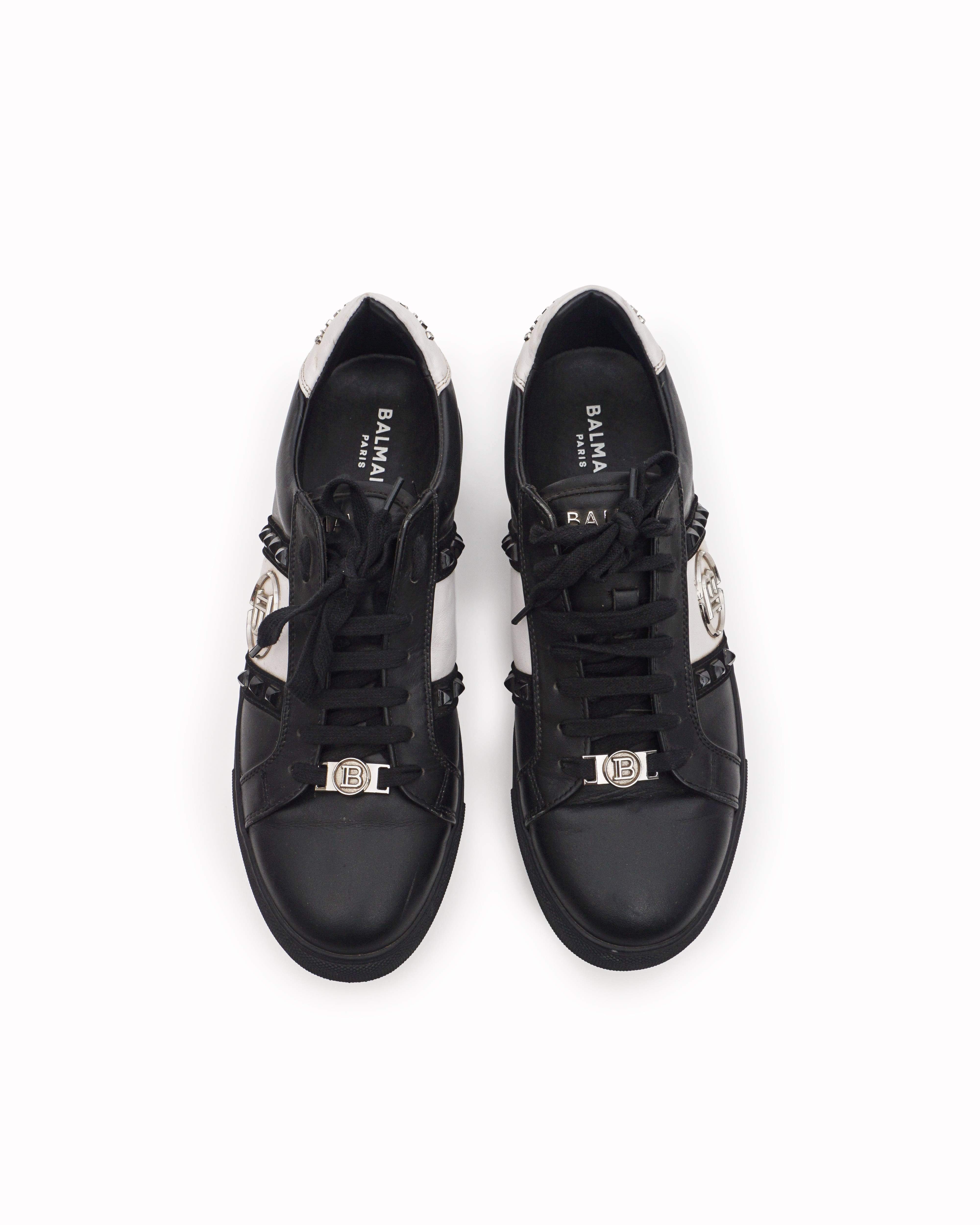 Balmain Black & White Studded Leather B Court Sneakers