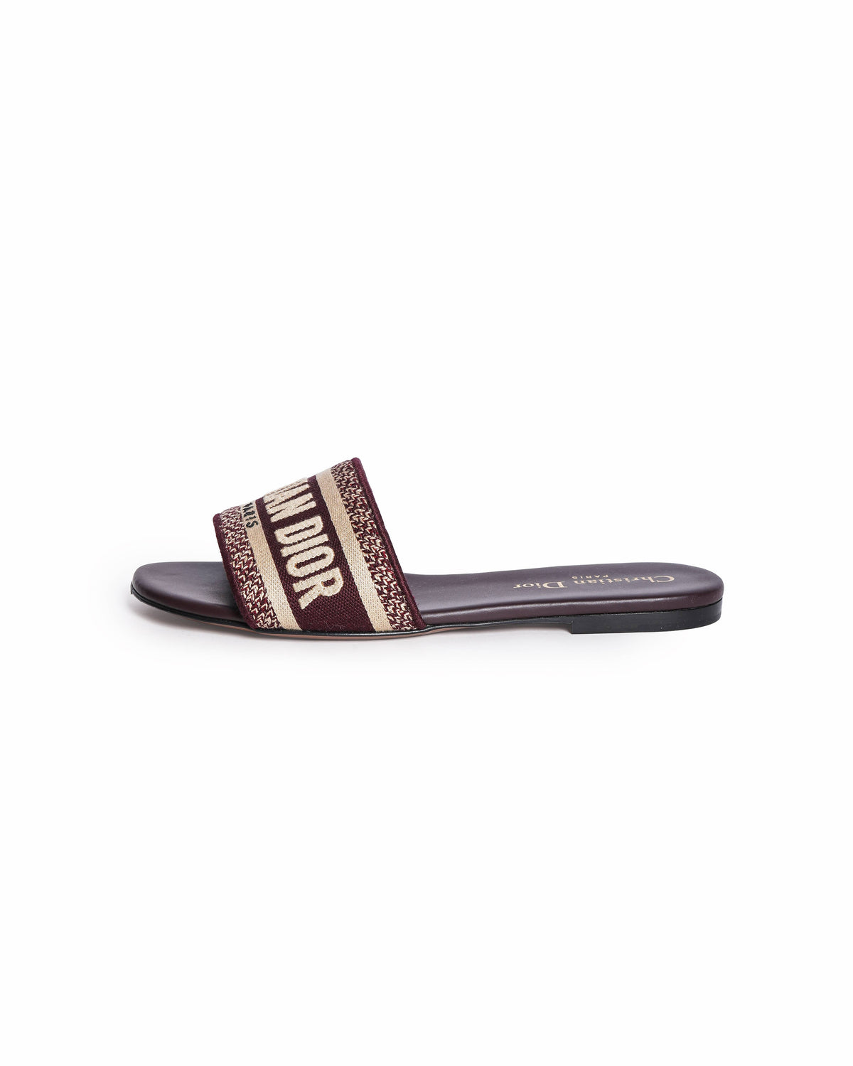 Christian Dior Burgundy cotton blend Dway logo embroidered flat slides