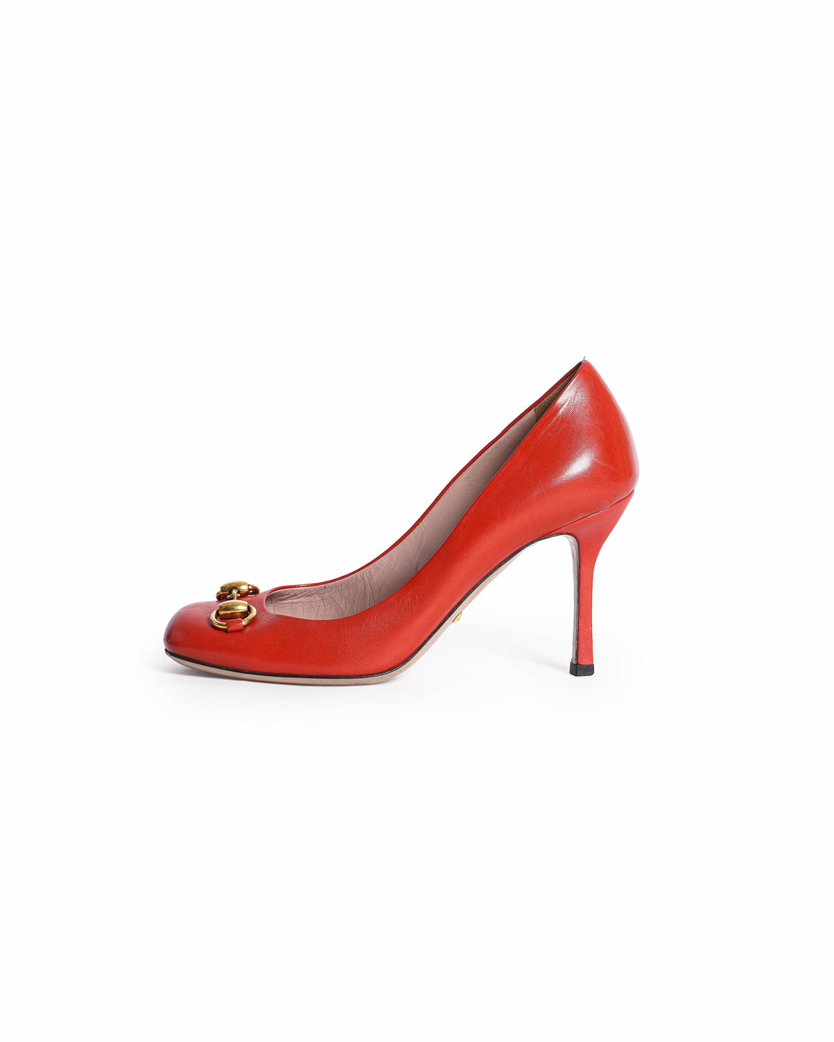 Gucci Red Leather Gold Horsebit Stiletto Pumps