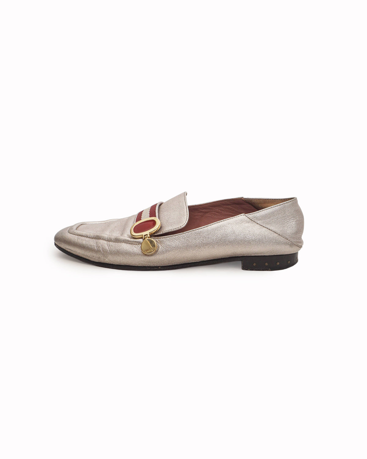 Bally Women's Silver Metallic Leather Stripe Loafers