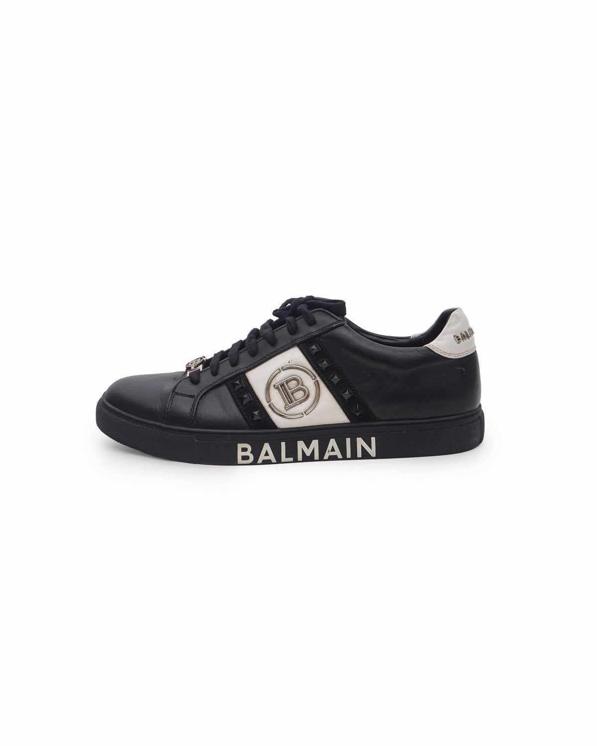 Balmain Black & White Studded Leather B Court Sneakers