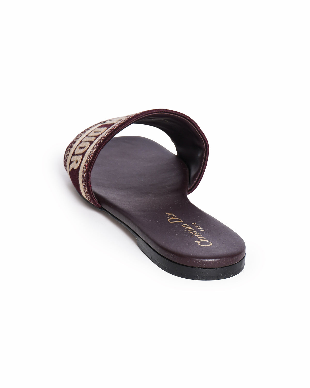 Christian Dior Burgundy cotton blend Dway logo embroidered flat slides