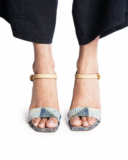 Louis Vuitton Blue Denim And Leather Trim Patchwork Ankle Strap Sandals