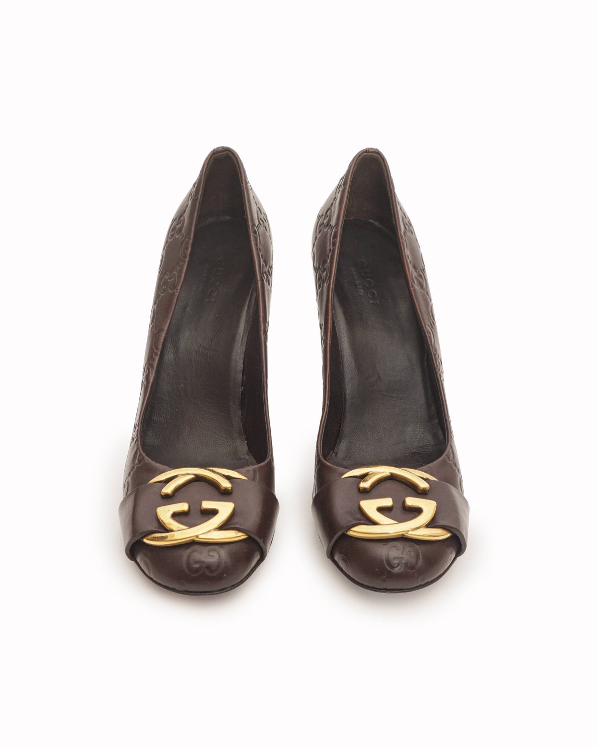 Gucci Dark Brown Guccissima Leather Interlocking G Pumps