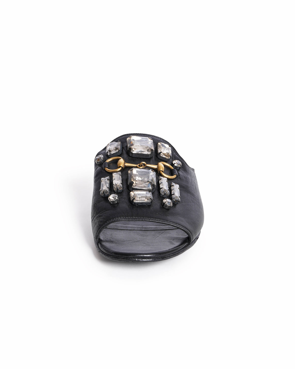 Gucci Black Leather Crystal Embellished Julie Horsebit Slides