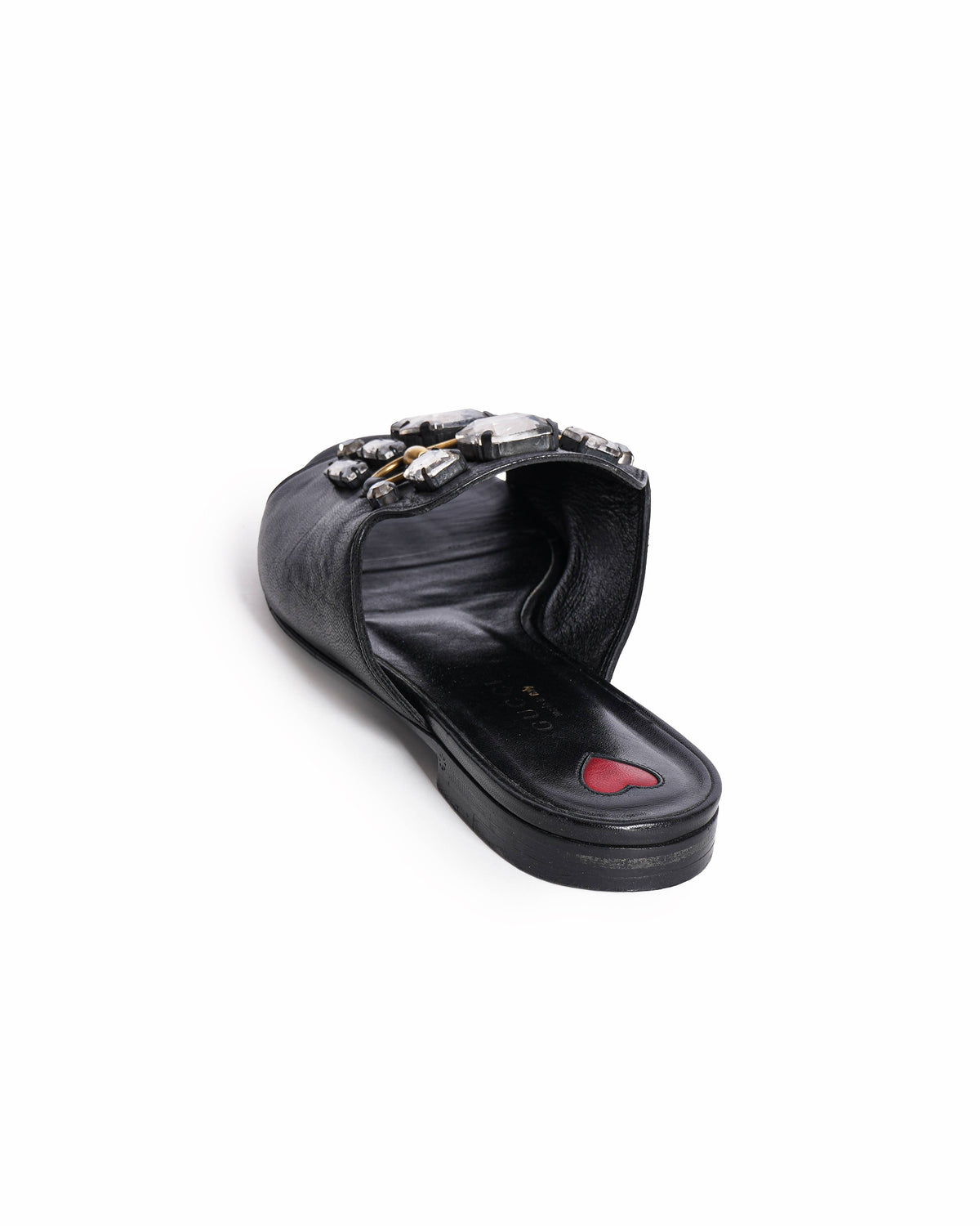 Gucci Black Leather Crystal Embellished Julie Horsebit Slides