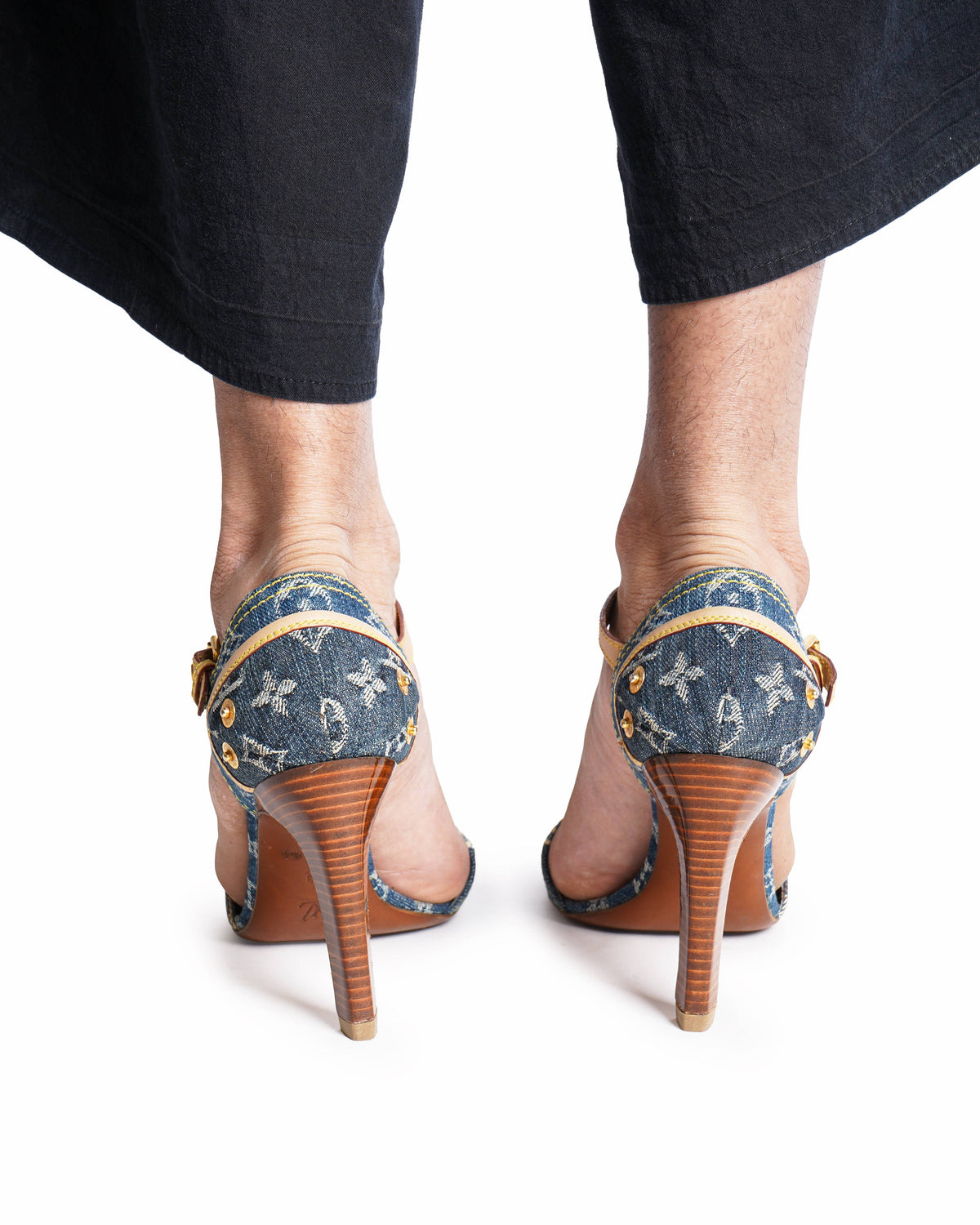 Louis Vuitton Blue Denim And Leather Trim Patchwork Ankle Strap Sandals